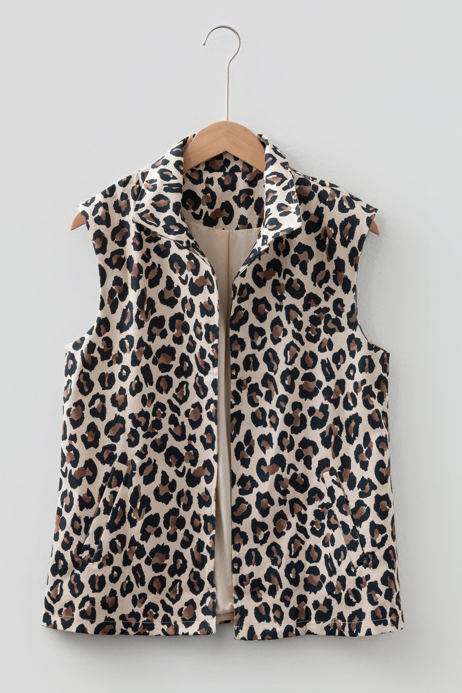 Brown Leopard Open Front Jacket Vest