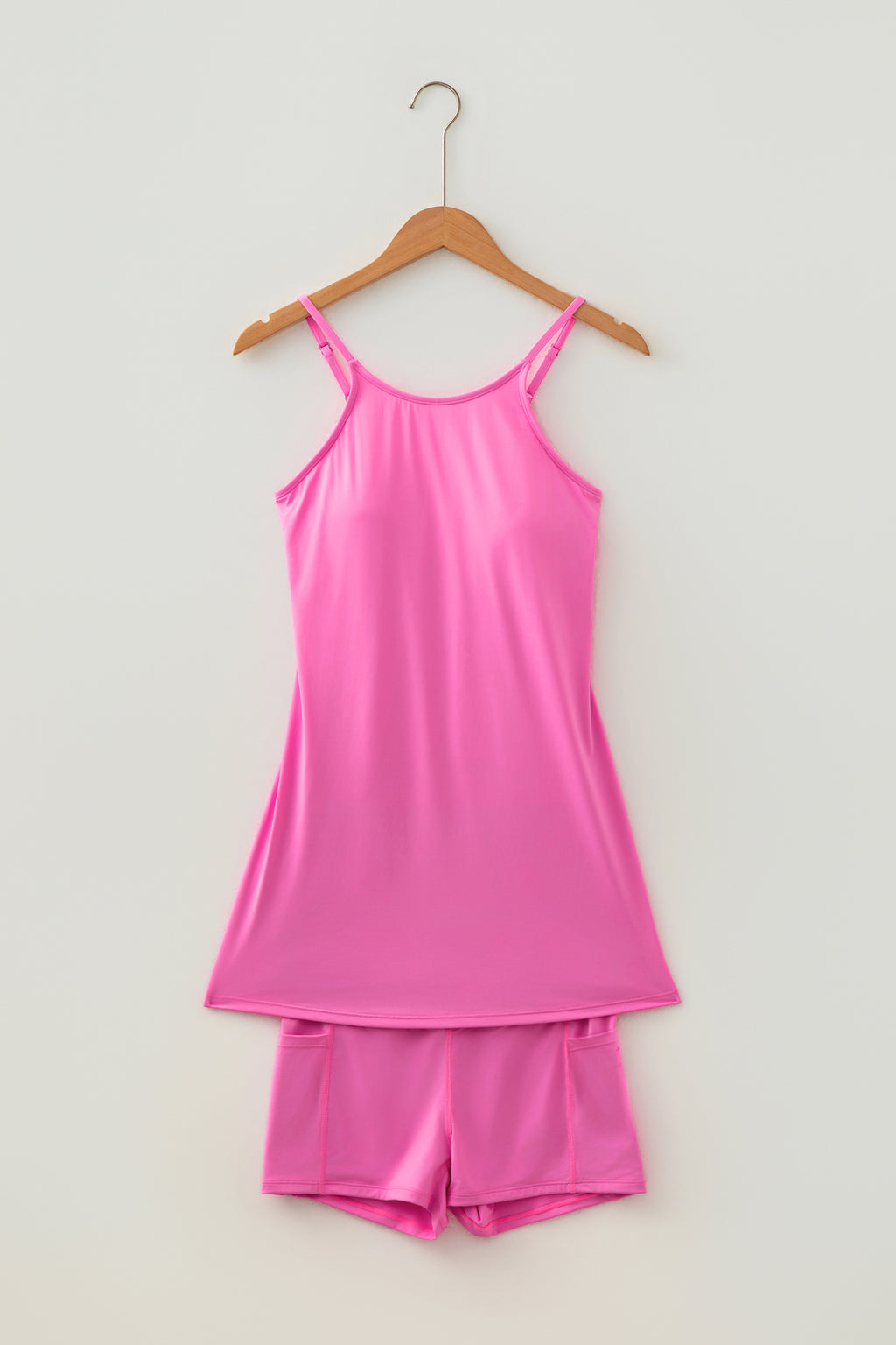Beau Blue Solid Color Tunic Tank Dress Athletic Shorts Two Piece Set