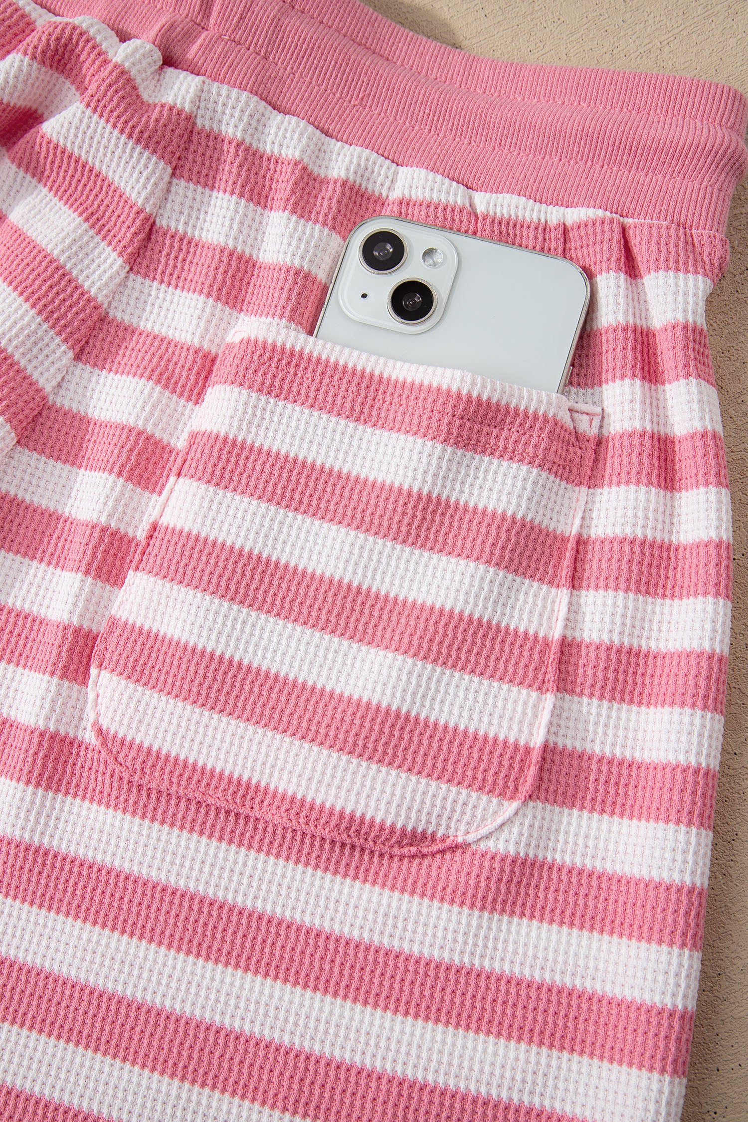 Red Stripe Puff Short Sleeve T Shirt Matching Shorts Set