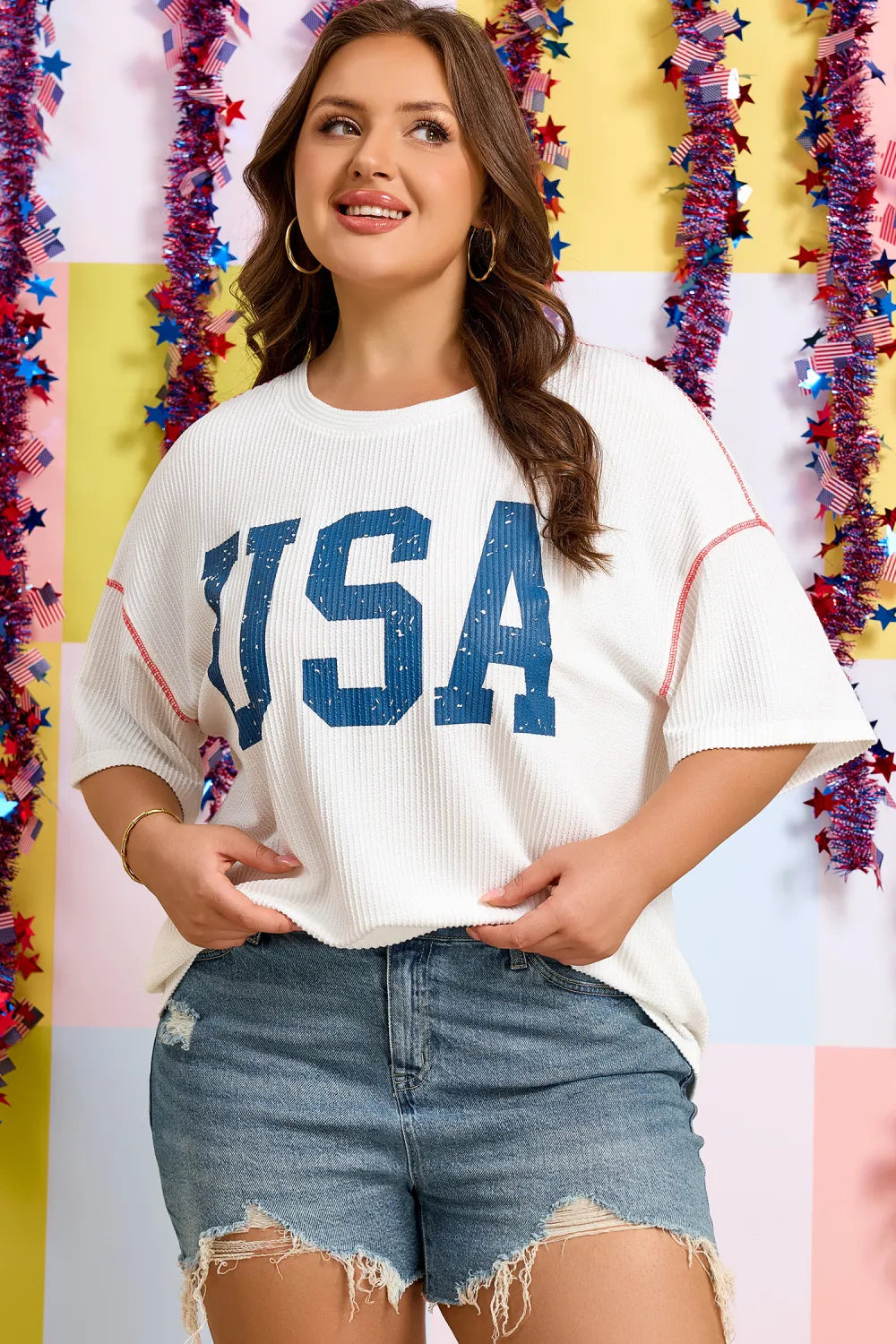 USA Summer Days Plus Size Ribbed Tee