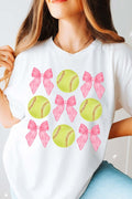 White Bow Tie Baseball Print Round Neck Casual Tee