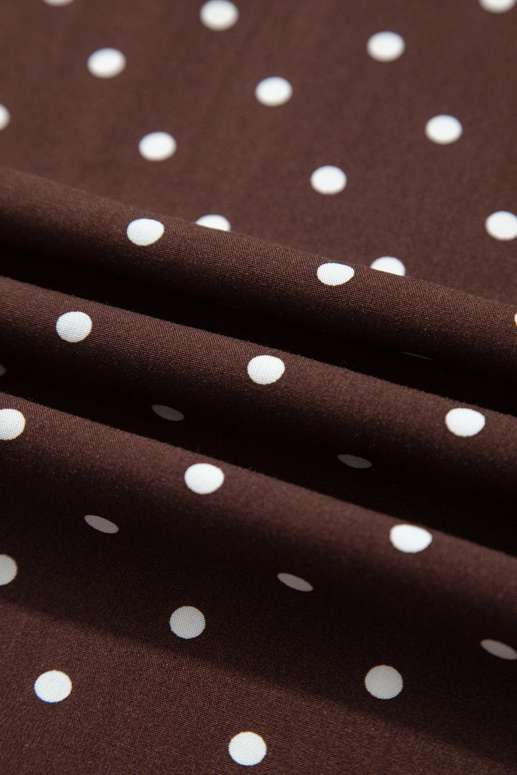 Khaki Polka Dot Lace Hem Elegant Long Shift Skirt