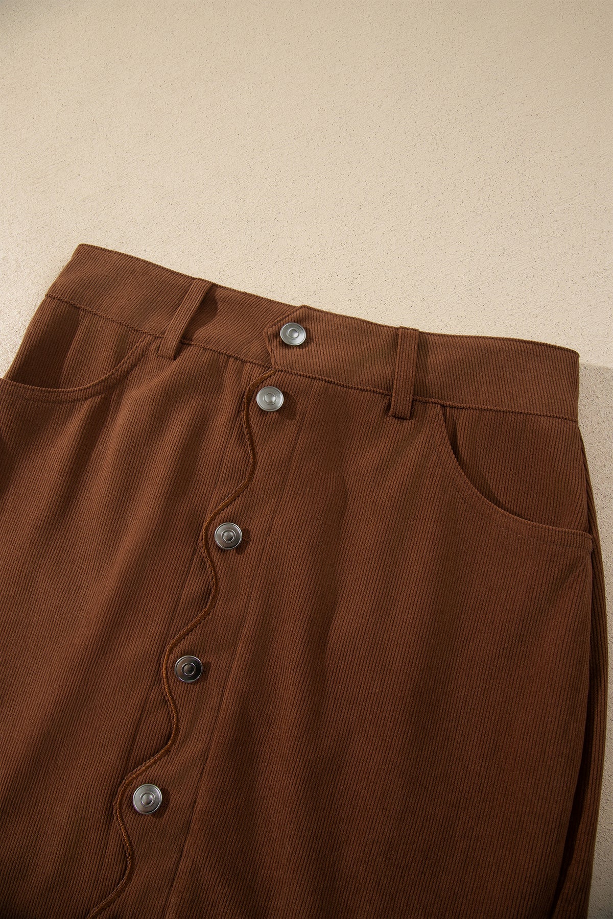 Coffee Brown Button-Front Corduroy Mini Skirt
