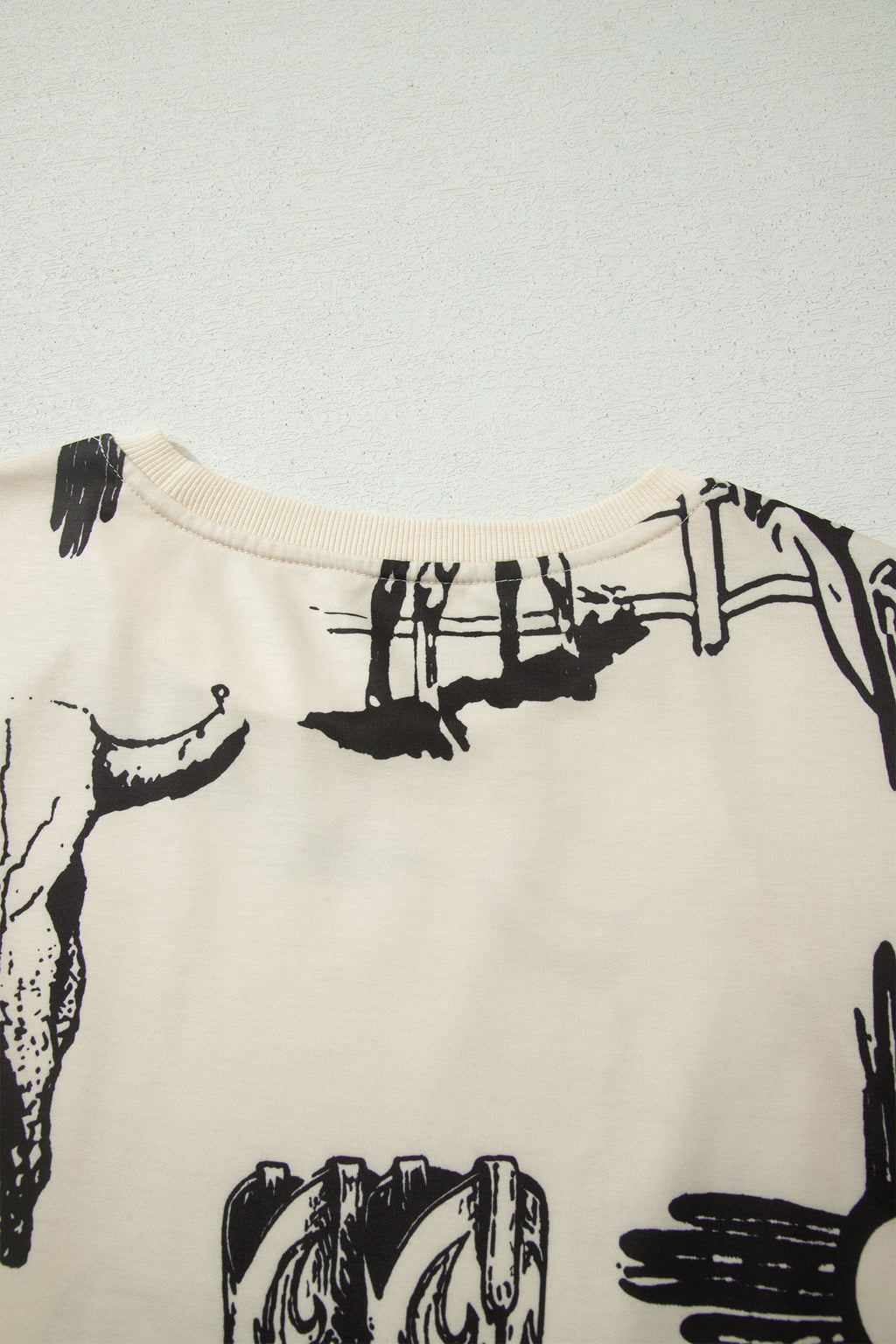 Beige Retro Western Print T Shirt
