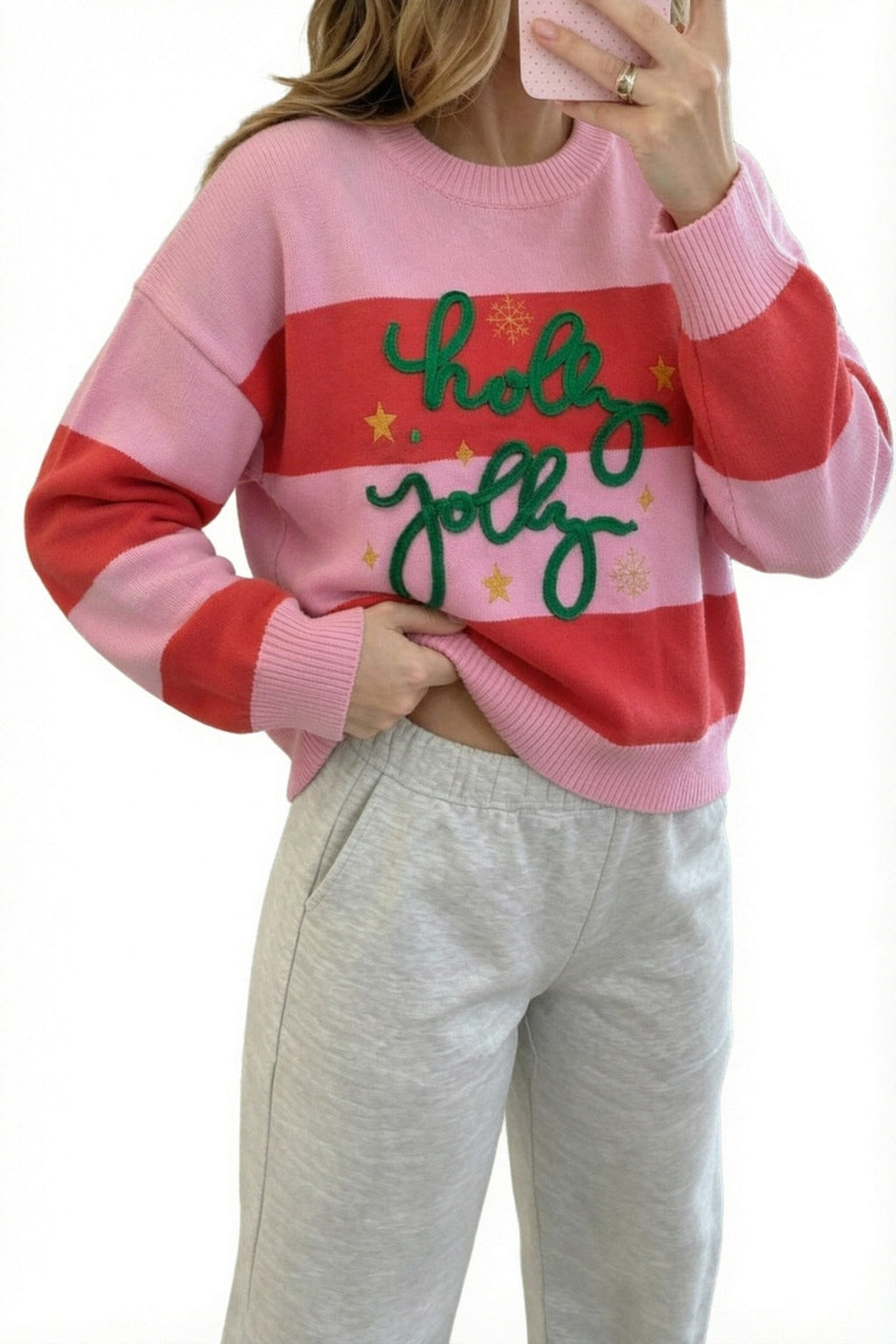Holly Jolly Striped Sequin Christmas Sweater