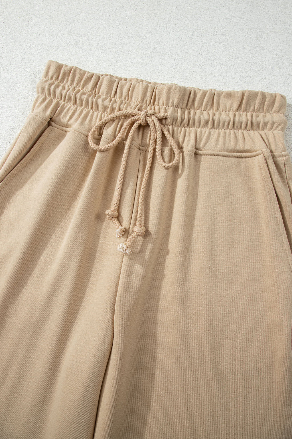 Light Pink Solid Color Loose Tee Drawstring Wide Leg Pants 2pcs Outfit