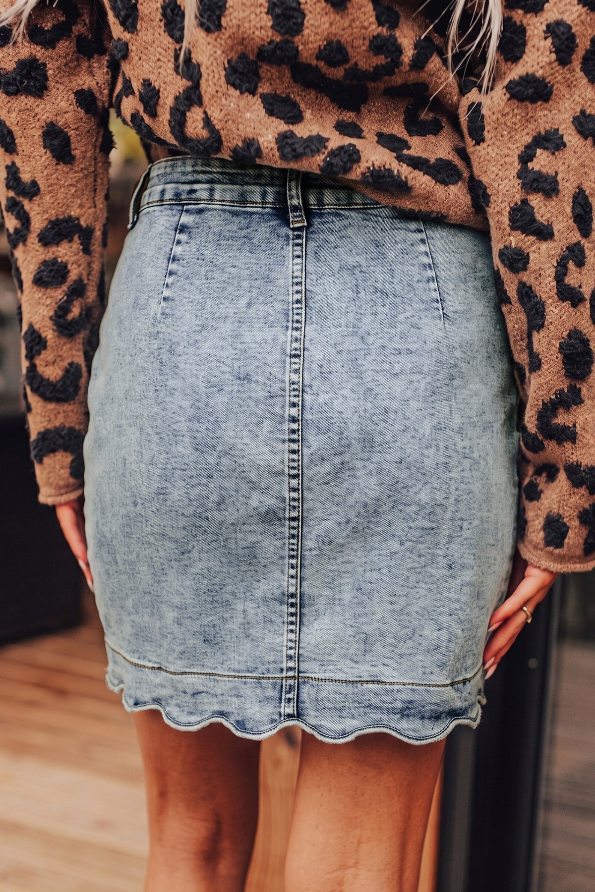 Myosotis High-Waisted Scalloped Button-Front Denim Skirt