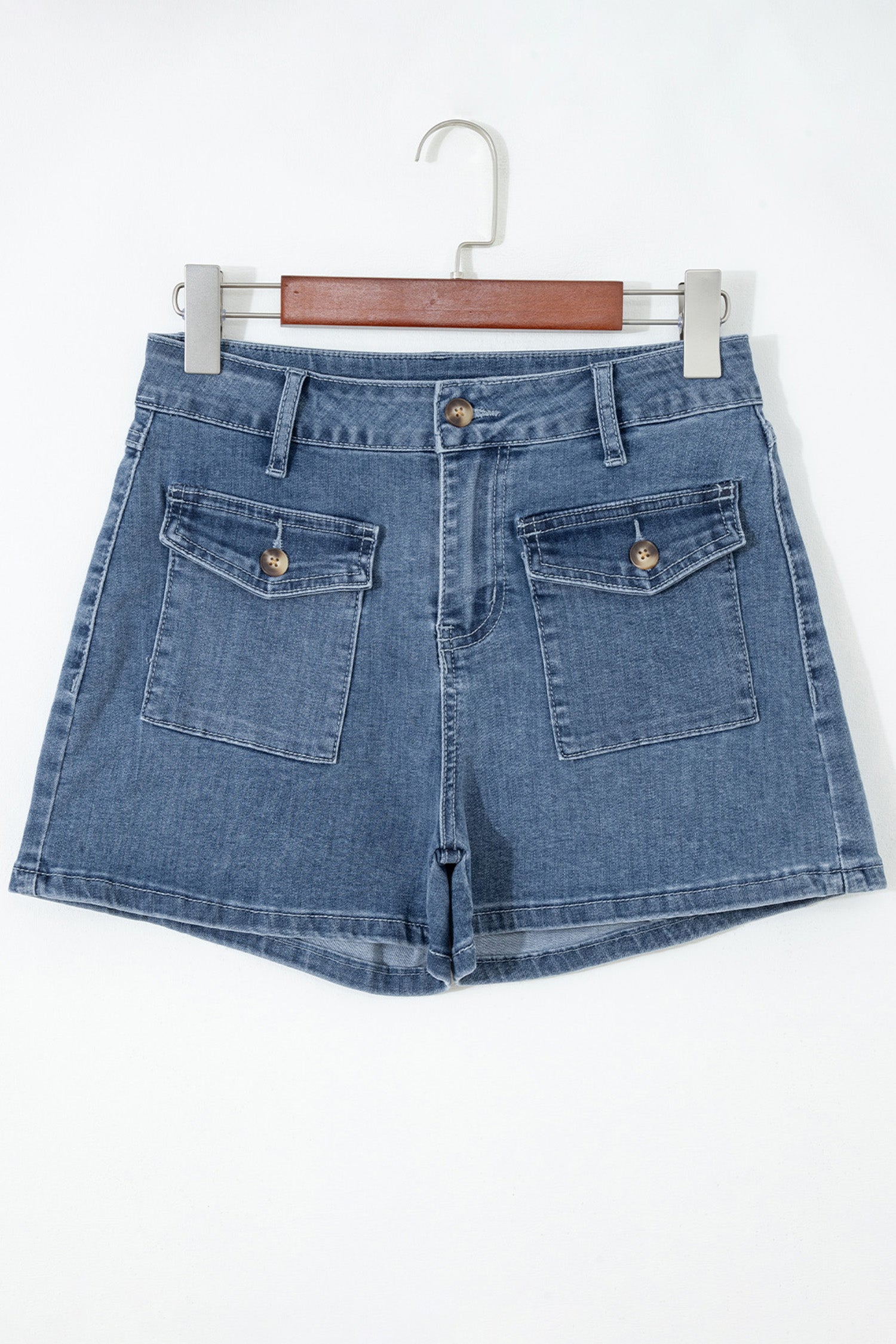 Dusk Blue Flap Pockets Denim Shorts