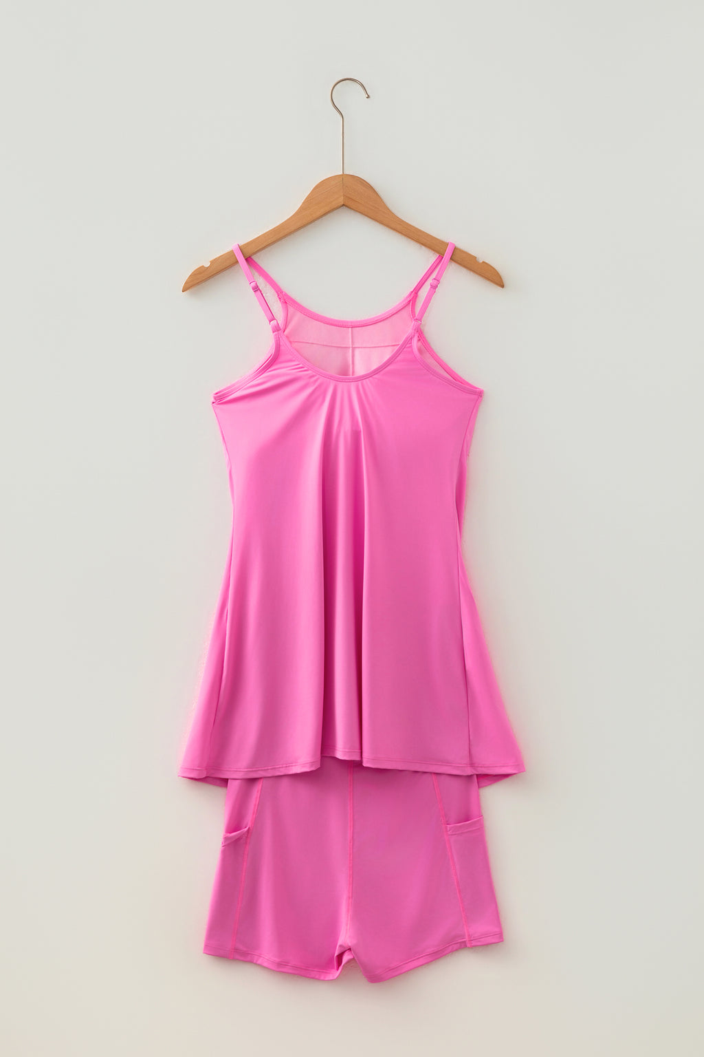Beau Blue Solid Color Tunic Tank Dress Athletic Shorts Two Piece Set