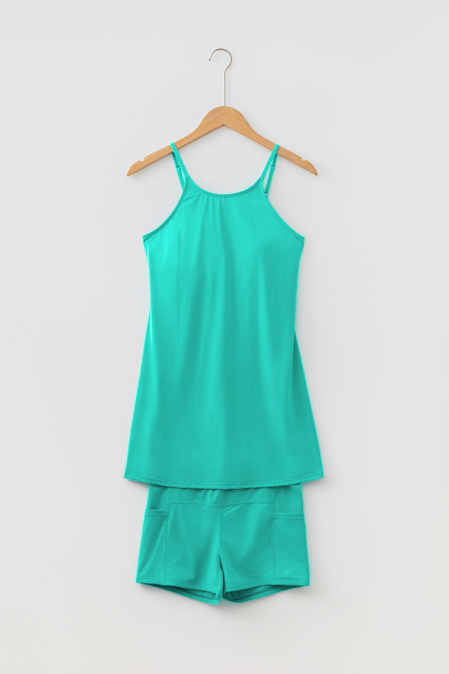 Beau Blue Solid Color Tunic Tank Dress Athletic Shorts Two Piece Set