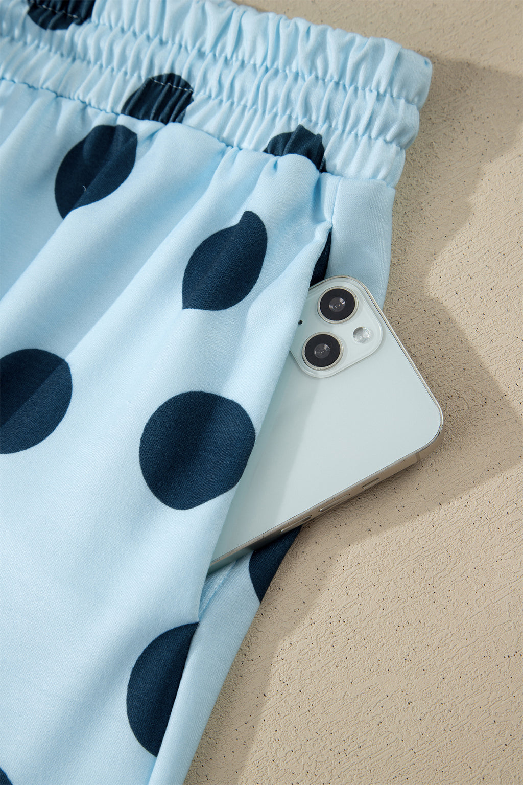 Pink Polka Dot Print Loose Tee Drawstring Elastic Waist Short Set