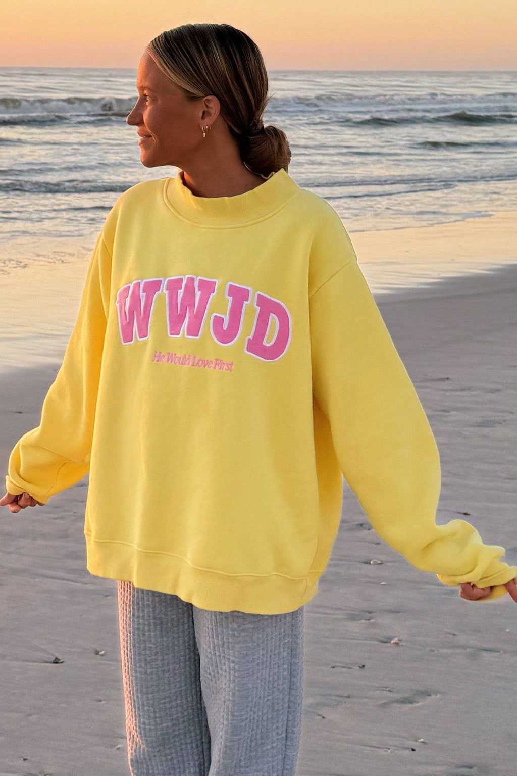 WWJD Embroidered Mock Neck Sweatshirt