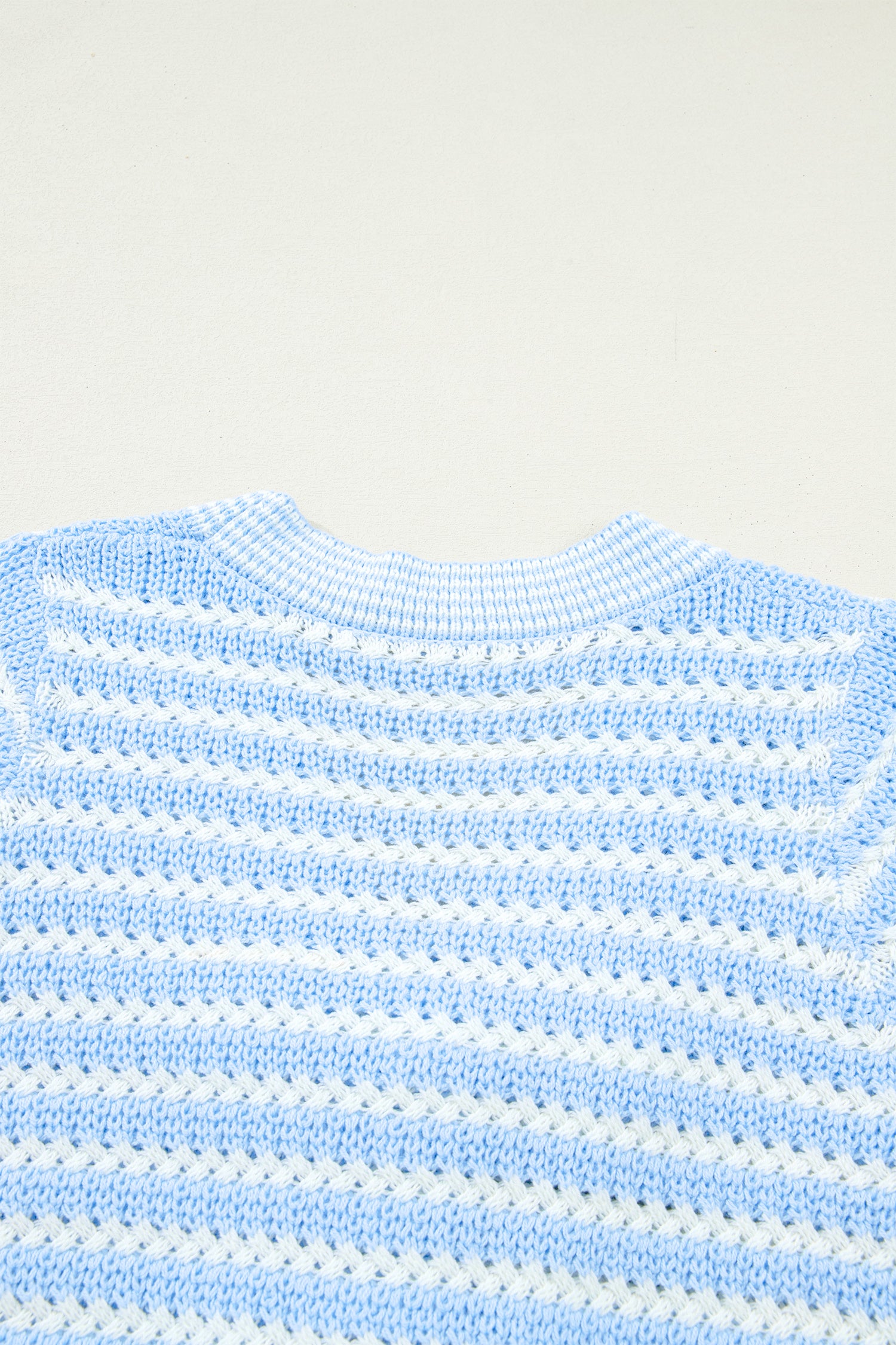Sky Blue Stripe Short Sleeve Knit V Neck Bow Knot Sweater