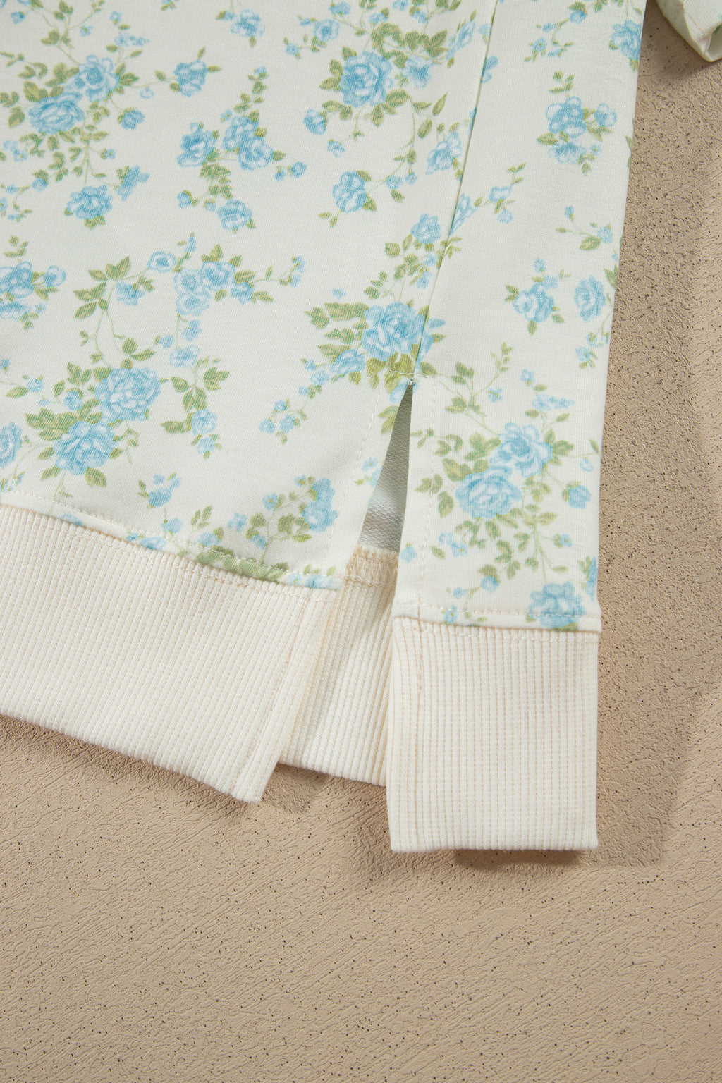 Sky Blue Floral Print Short Sleeve Elastic Waist Pocket Two Piece Set