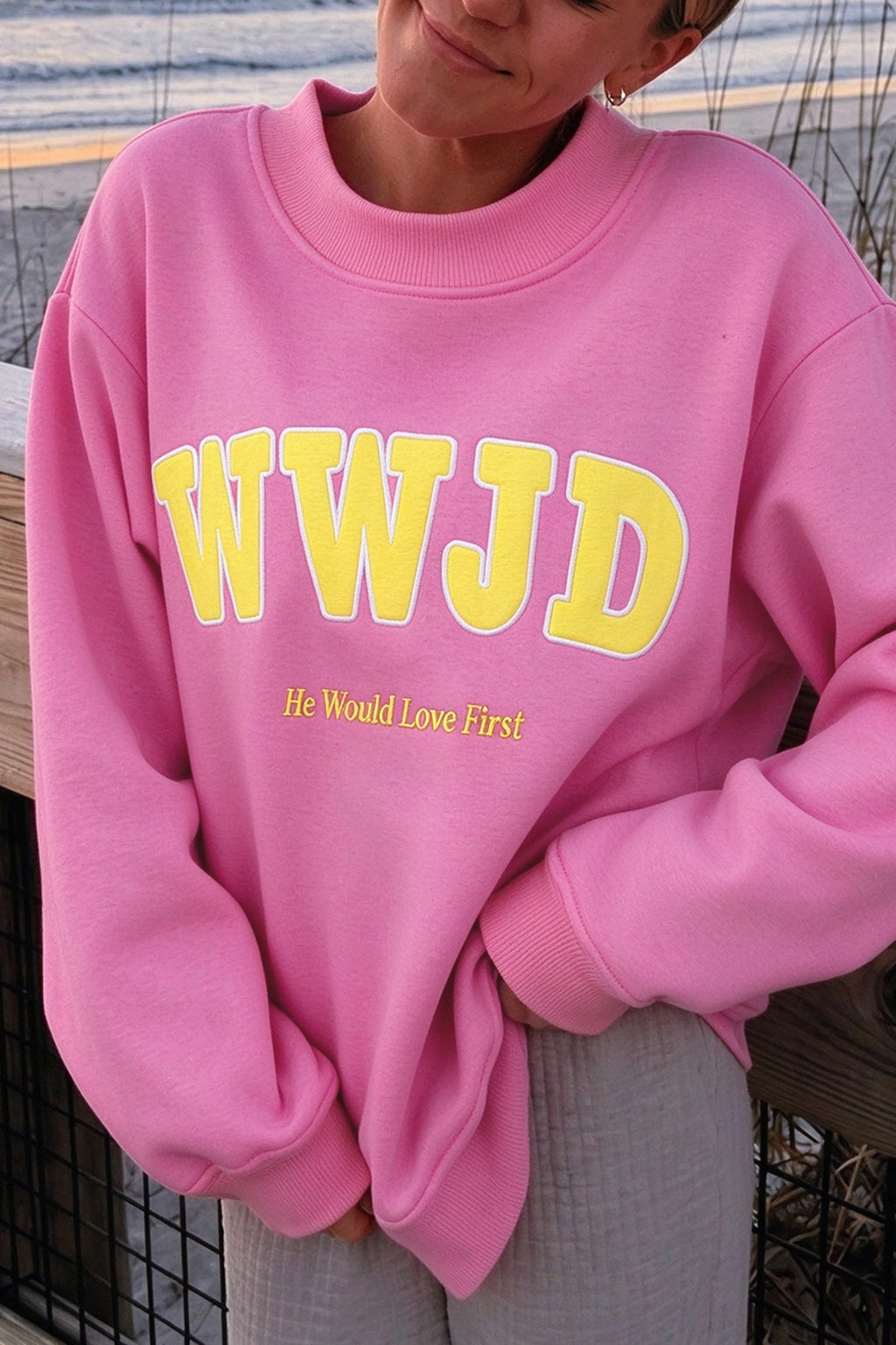 WWJD Embroidered Mock Neck Sweatshirt