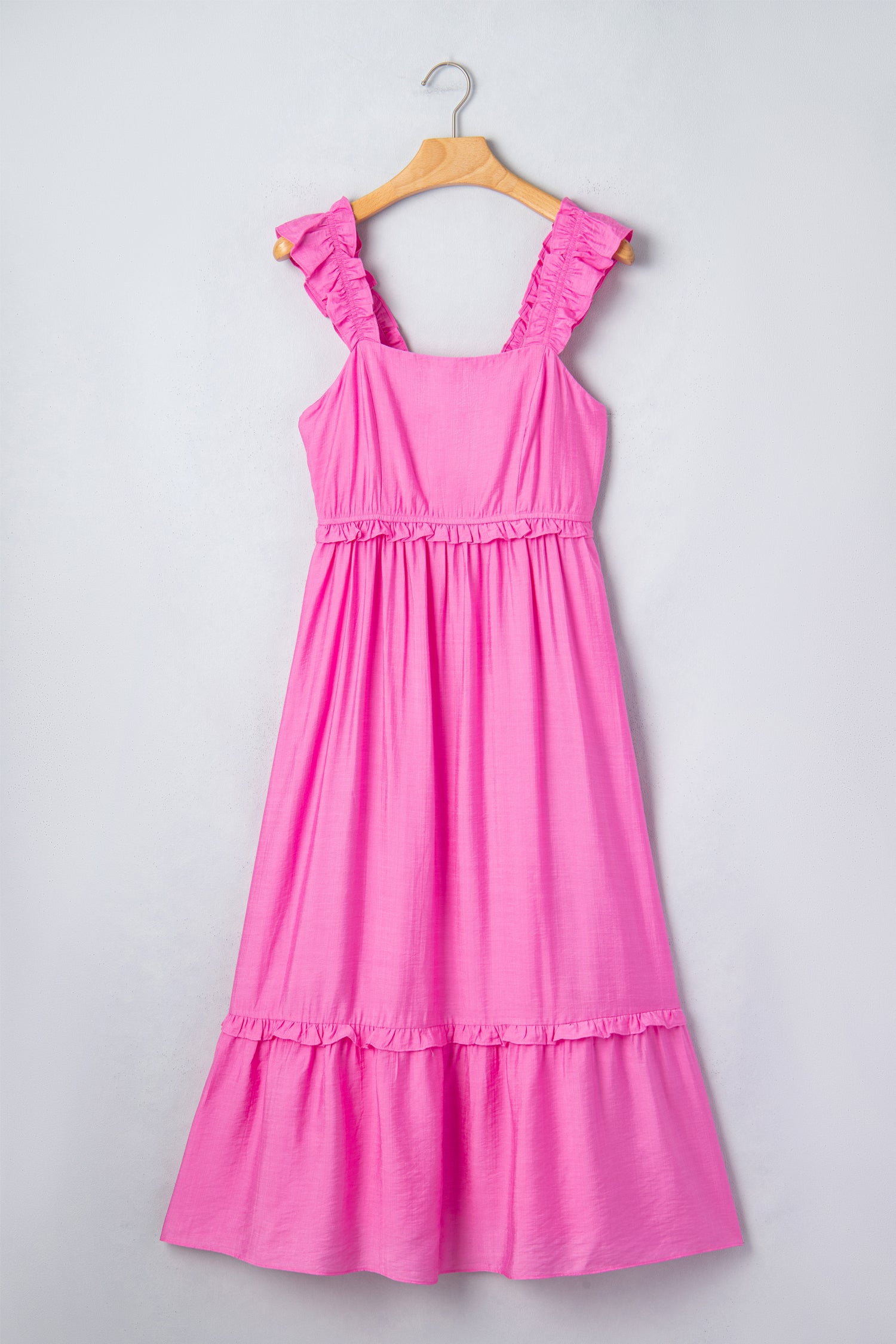 Bonbon Solid Color Ruffle Trim High Waist Sleeveless Maxi Dress