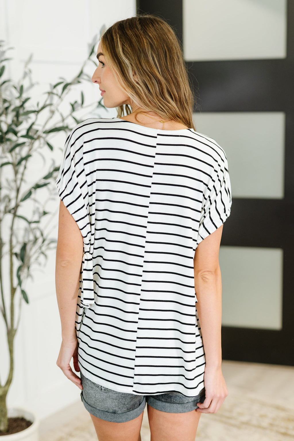 All Lined Up Dolman Sleeve Top in Black Ivory