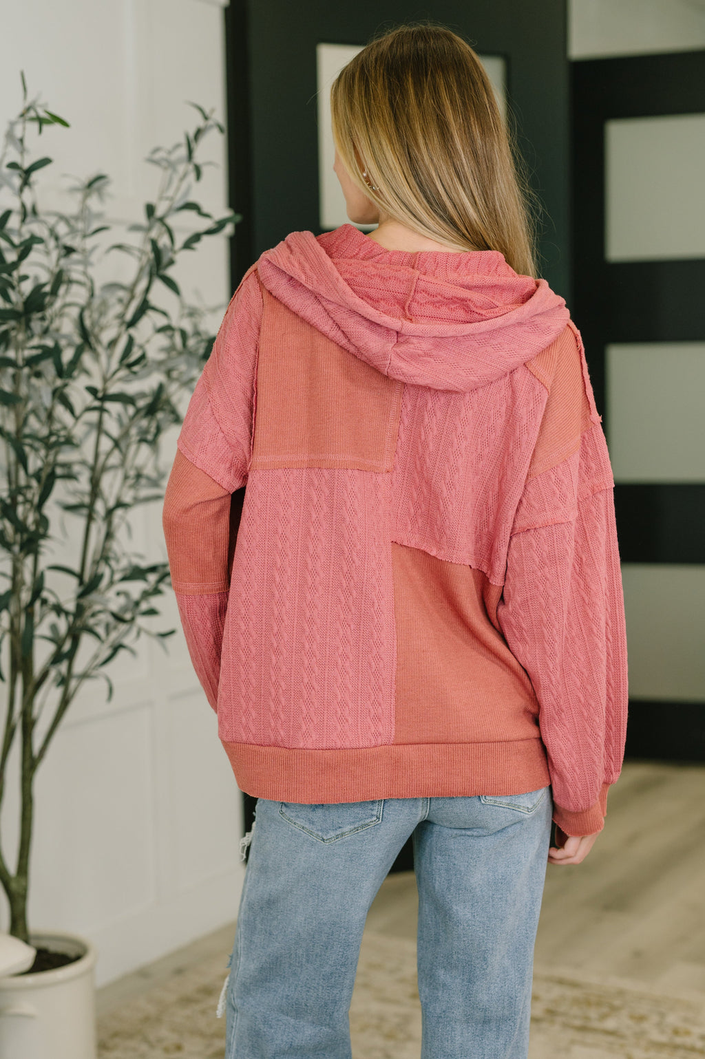 Balloon Sleeve Cut Sew Sweater Knit Top in Mauve