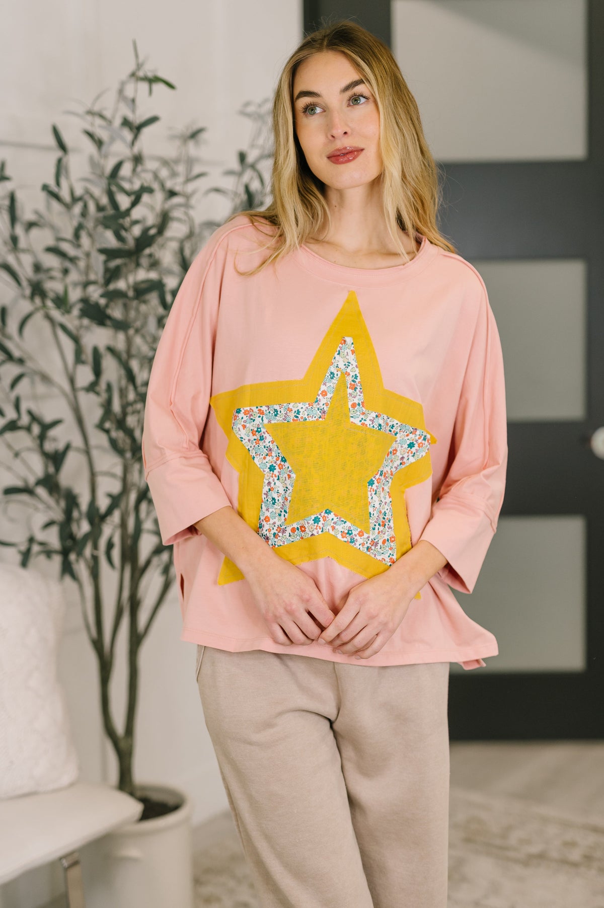 Catch a Star Mixed Print Star Patch Top