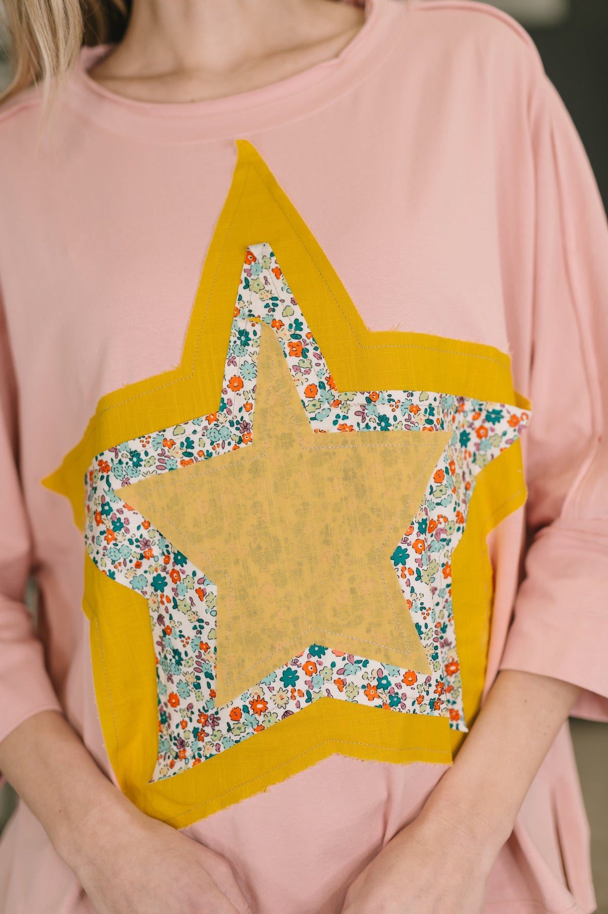 Catch a Star Mixed Print Star Patch Top