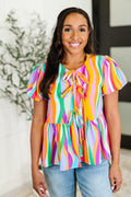 Chromatide Puff Sleeve Blouse in Mint/Orange