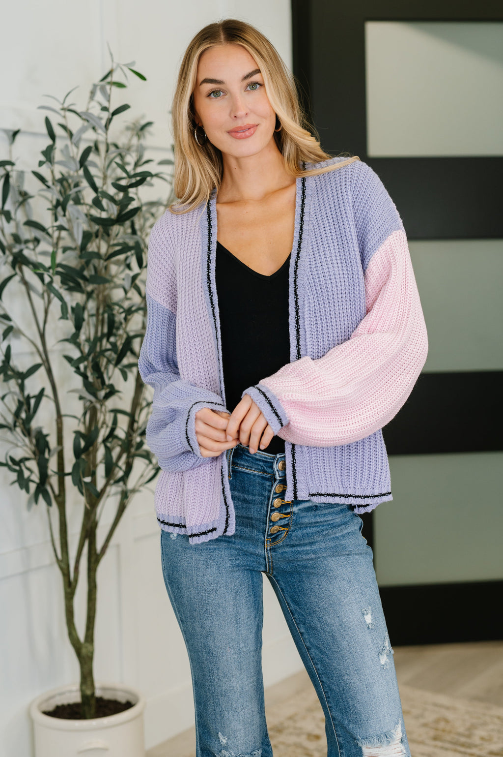 Coffee Date Color Block Cardigan
