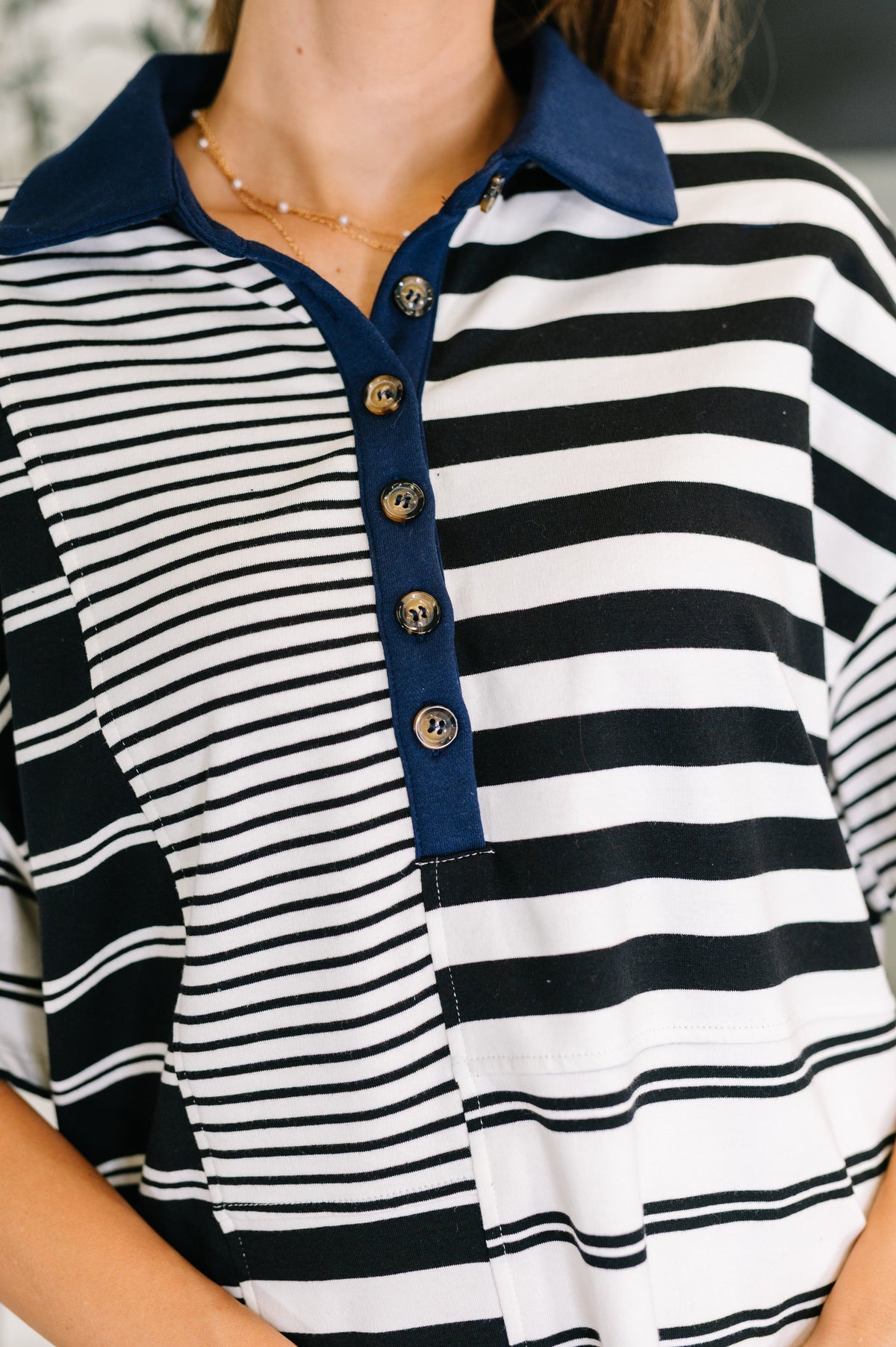Everlasting Love Striped Collared Dress in Black and Navy
