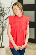 Float This Way Flutter Sleeve Blouse in Coral