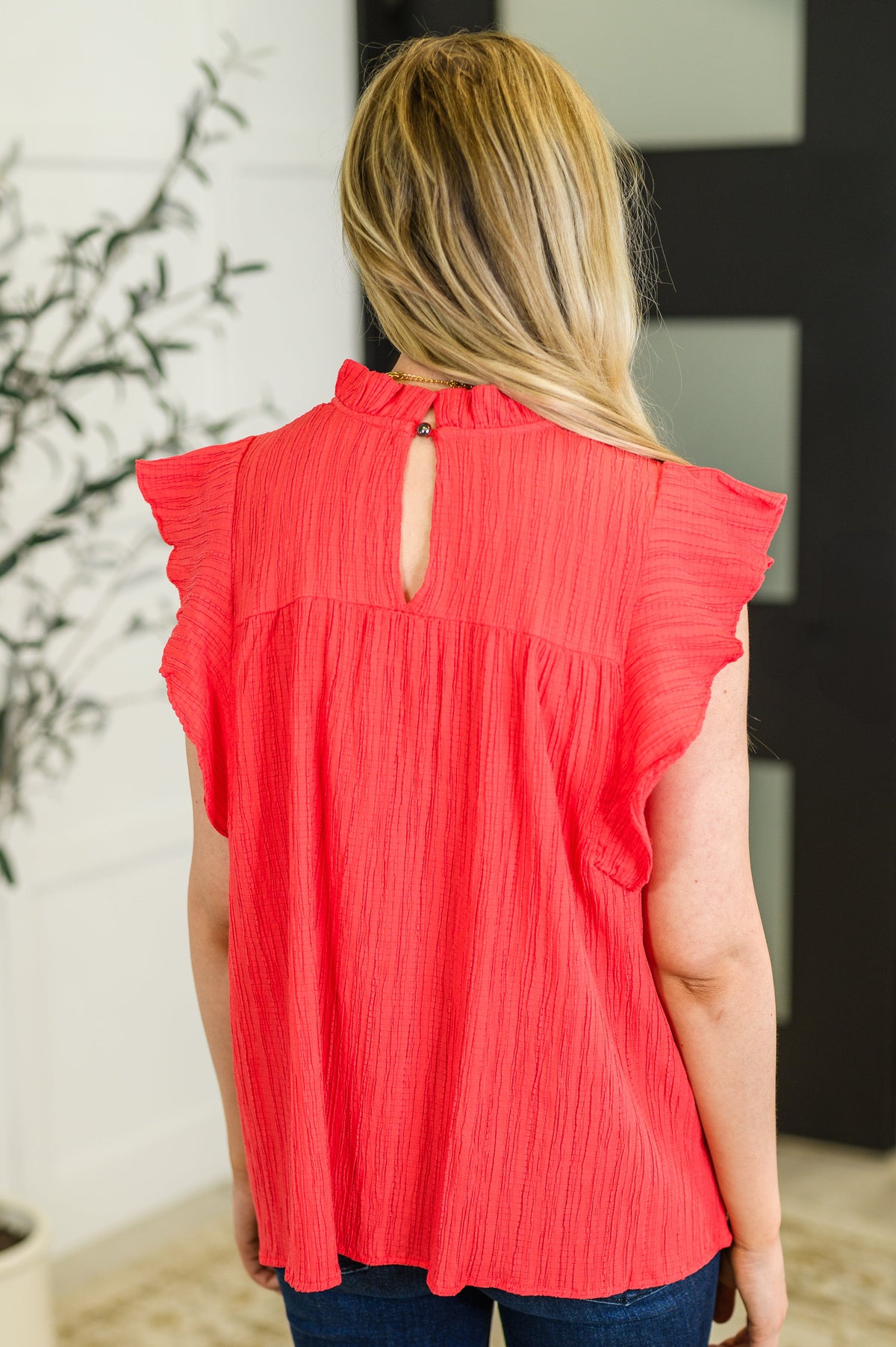 Float This Way Flutter Sleeve Blouse in Coral