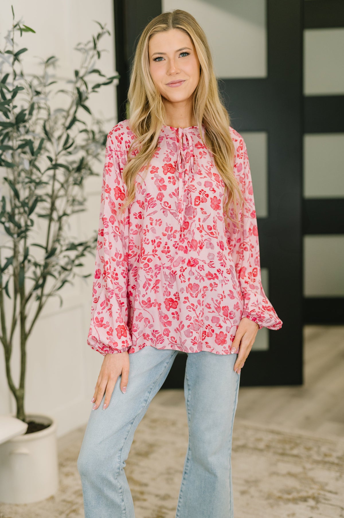 Garden Kiss V-Neck Puff Sleeve Blouse