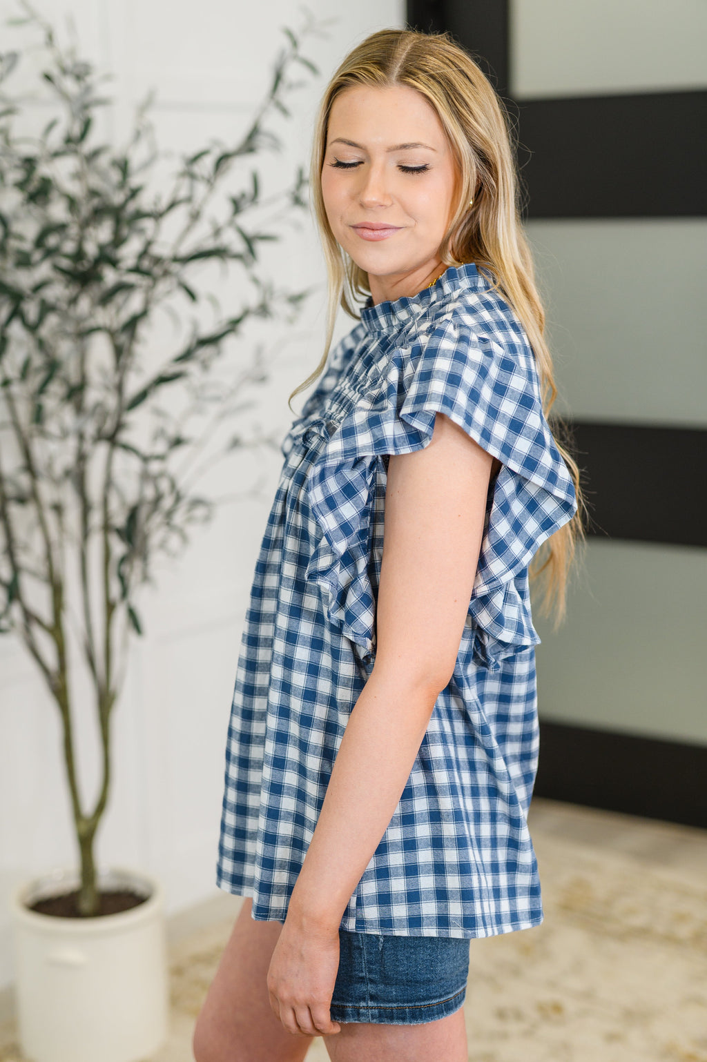 Garden at Goldenhour Flutter Sleeve Blouse in  Blue
