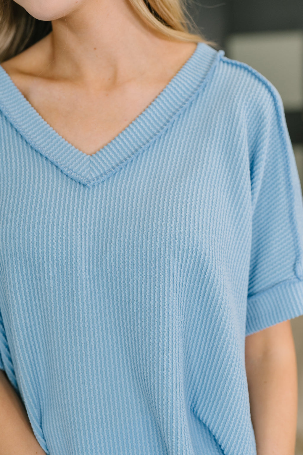 Growing Restless V-Neck Tee in Spring Blue