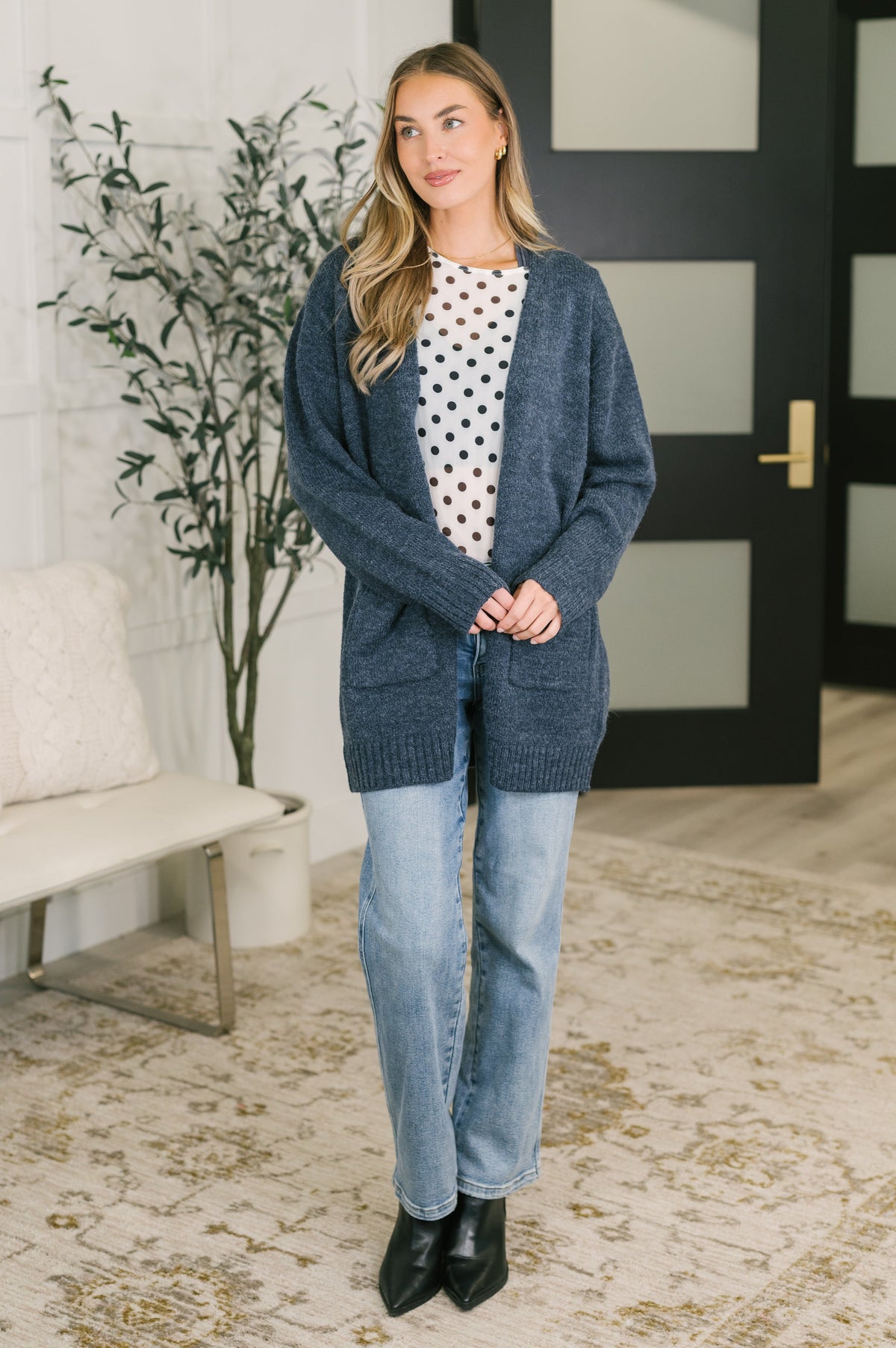 Here to Help Open Front Cardigan in Midnight