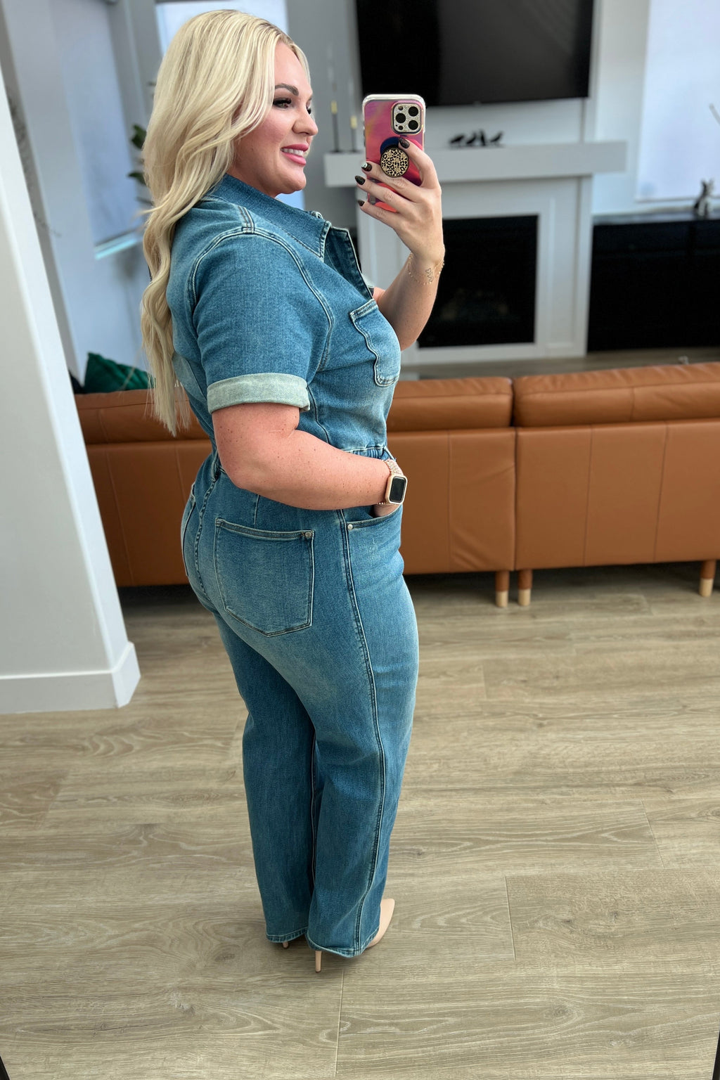 Sylvia Short Sleeve Denim Jumpsuit