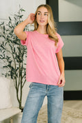 It Starts Here Basic Rolled Sleeve Tee in H Fuchsia