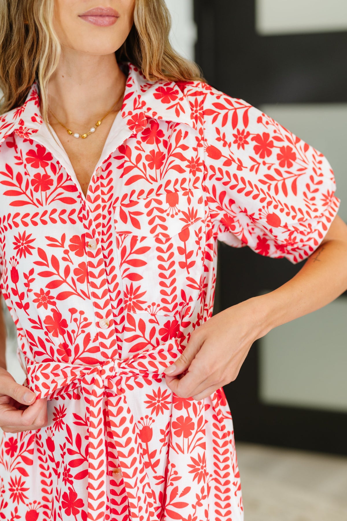 La Femme Hour Collared Button Down Dress