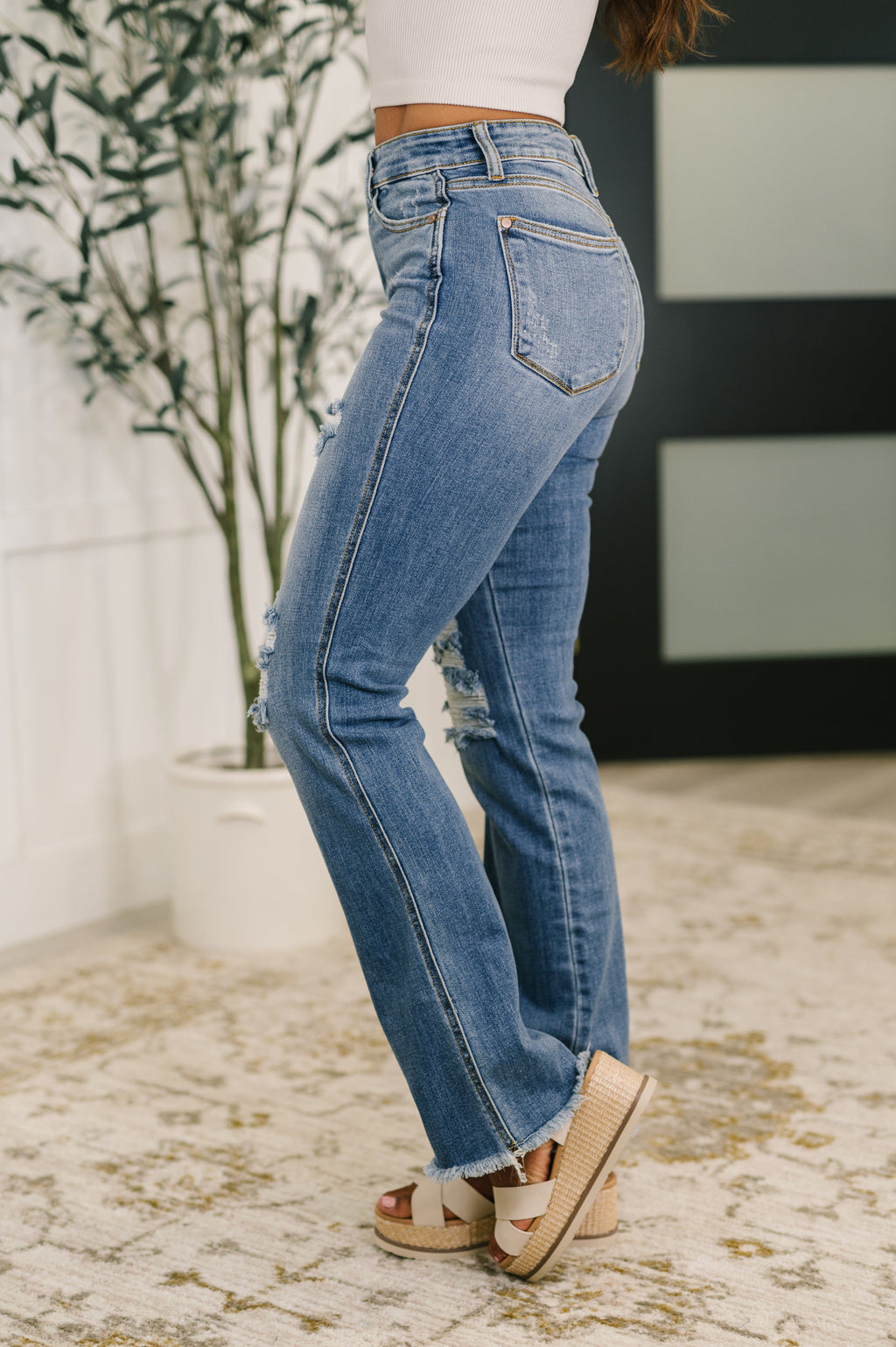 Maureen High Rise Distressed Bootcut Jeans