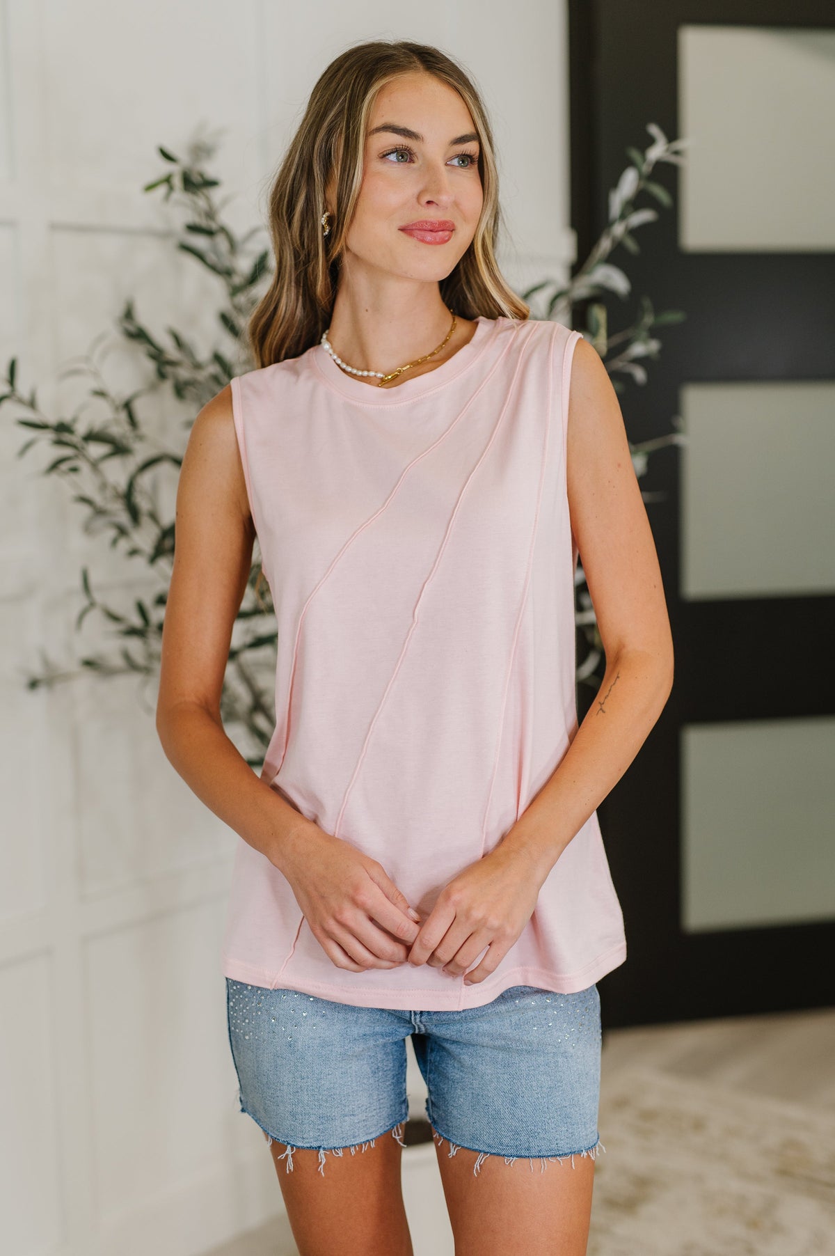New Normal Pleat Detail Sleeveless Top in Pink