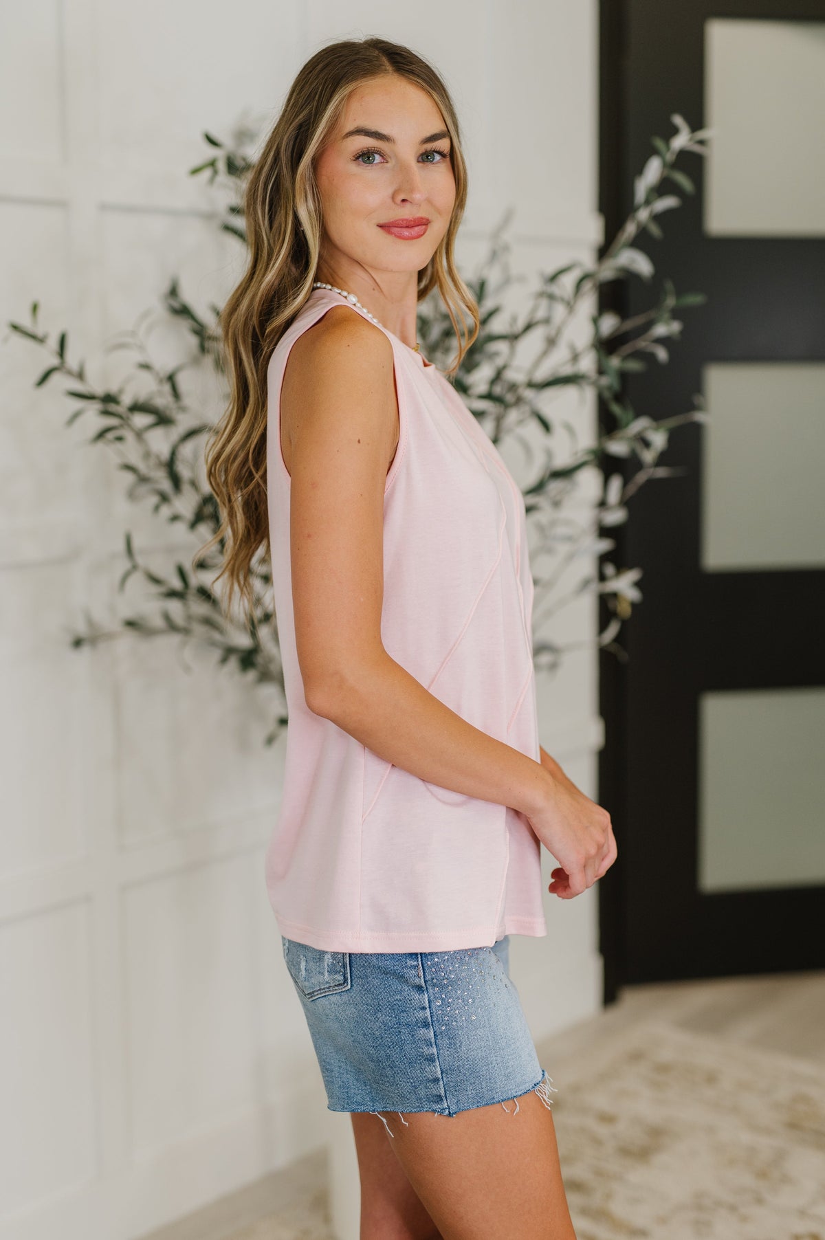New Normal Pleat Detail Sleeveless Top in Pink