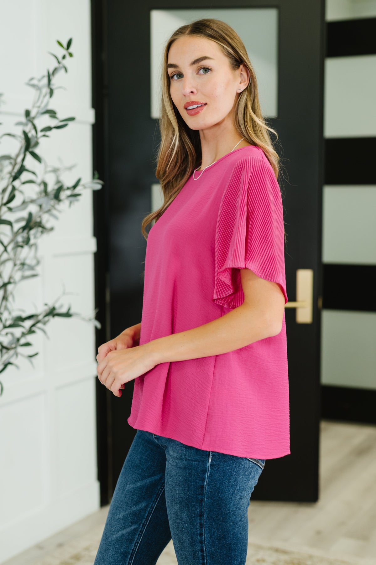Pink and Perfect Ruffle Sleeve Top
