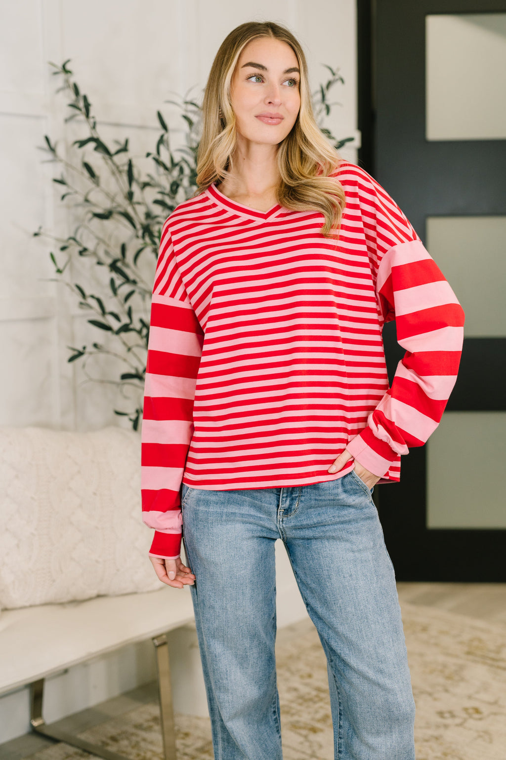 Rhythm & Rows V-Neck Drop Shoulder Pullover