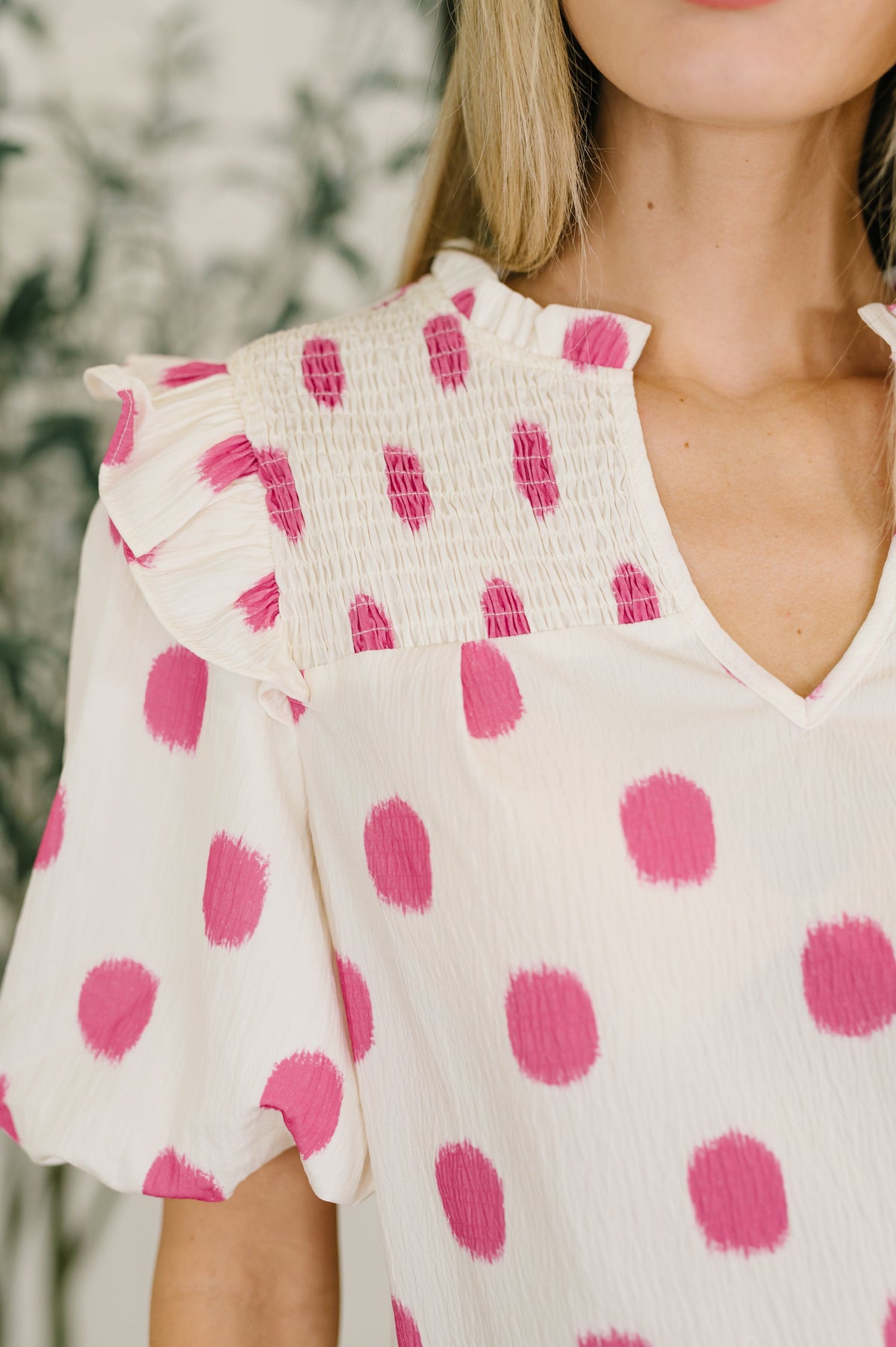 Shopping Spree Notched Neck Puff Sleeve Blouse