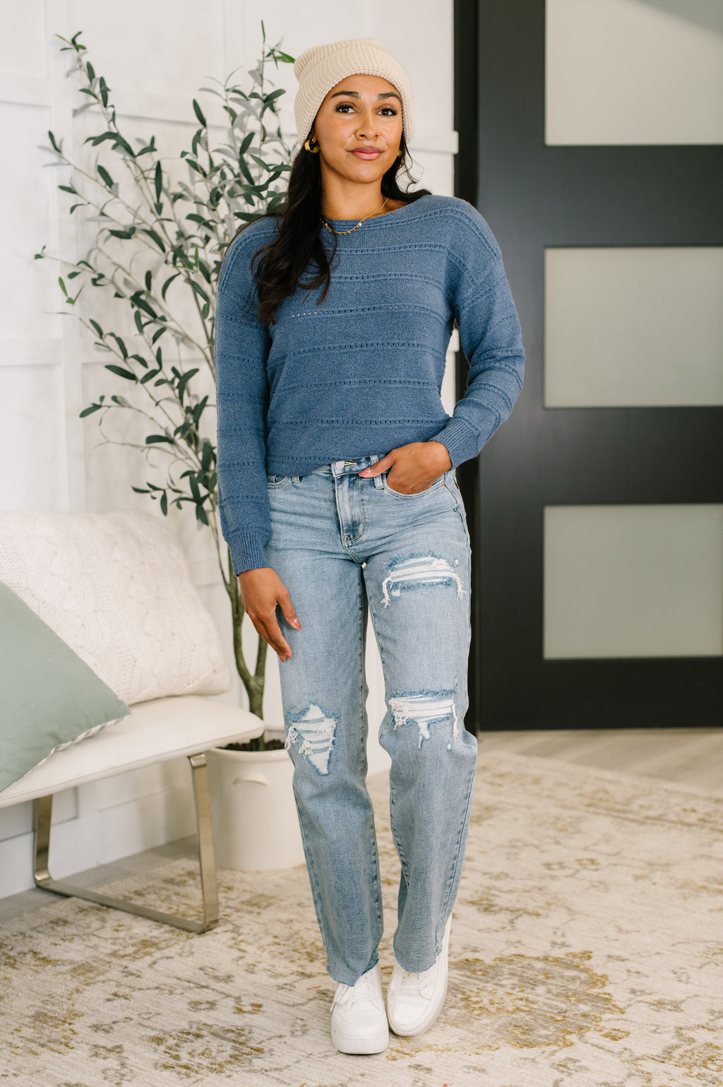 Take My Time Boatneck Textured Long Sleeve