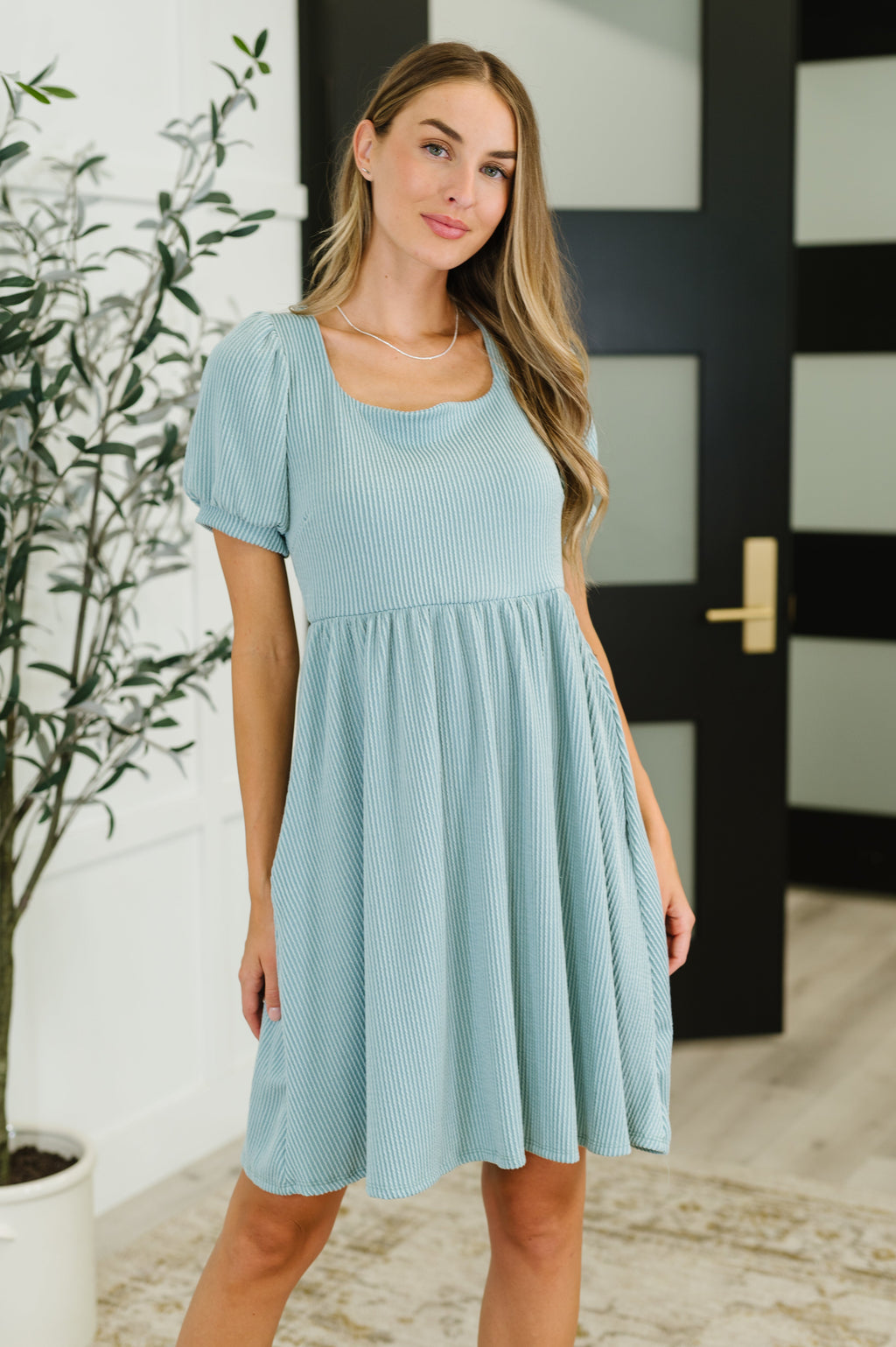 Twirlin’ Dirty Cable Ribbed Knit Dress in Sage Green