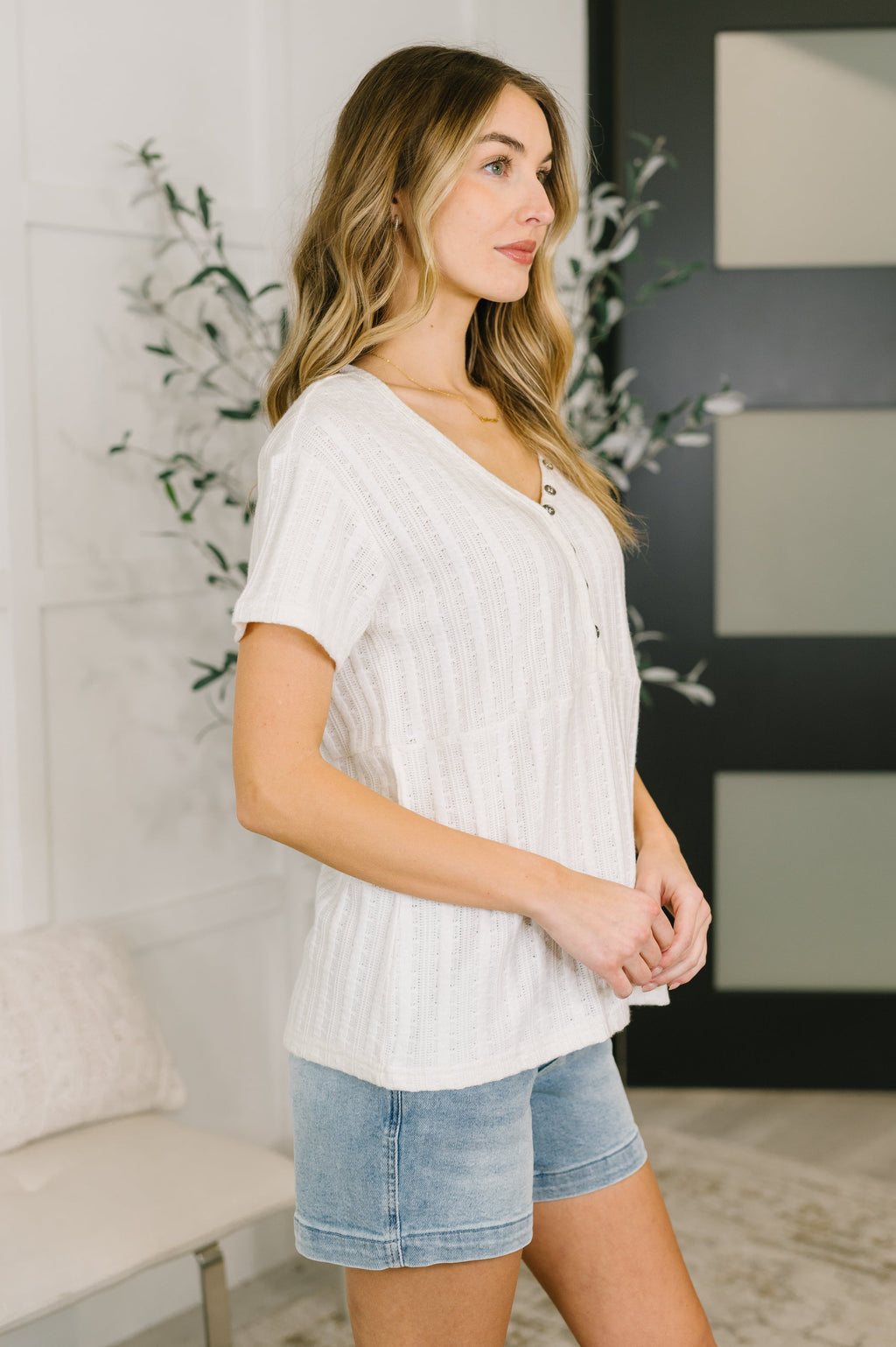 We Should Be Together V-Neck Textured Top