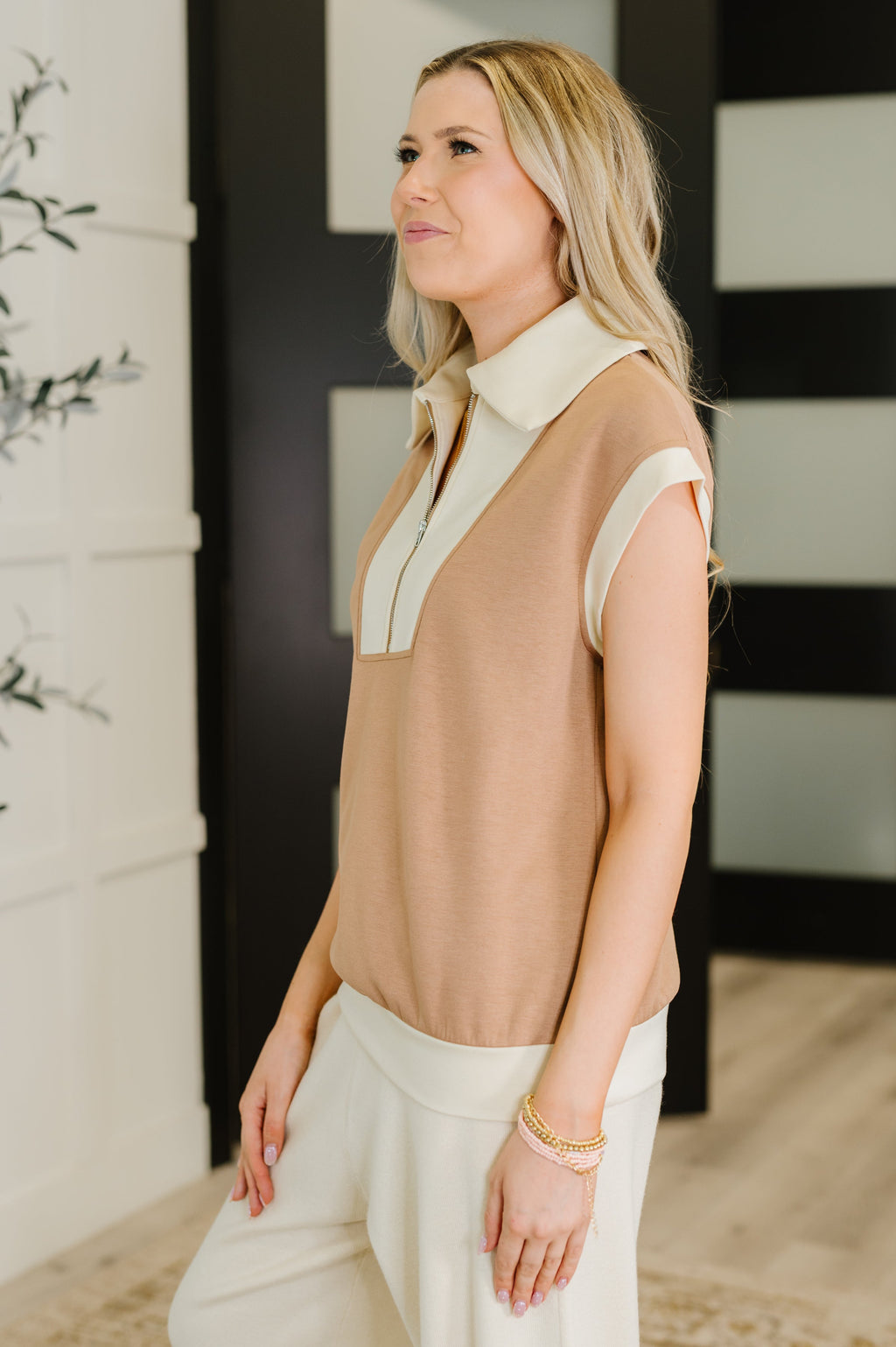 Whispered Urgently Color Block Half Zip Top