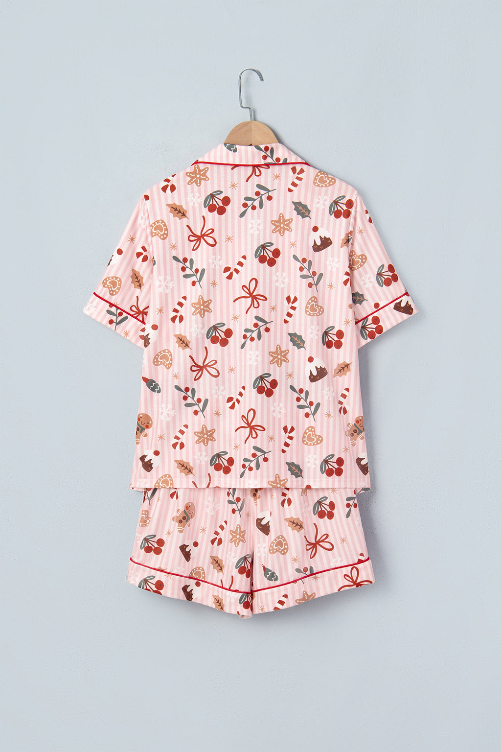 Pink Christmas Print Short-Sleeve Top & Shorts Lounge Set