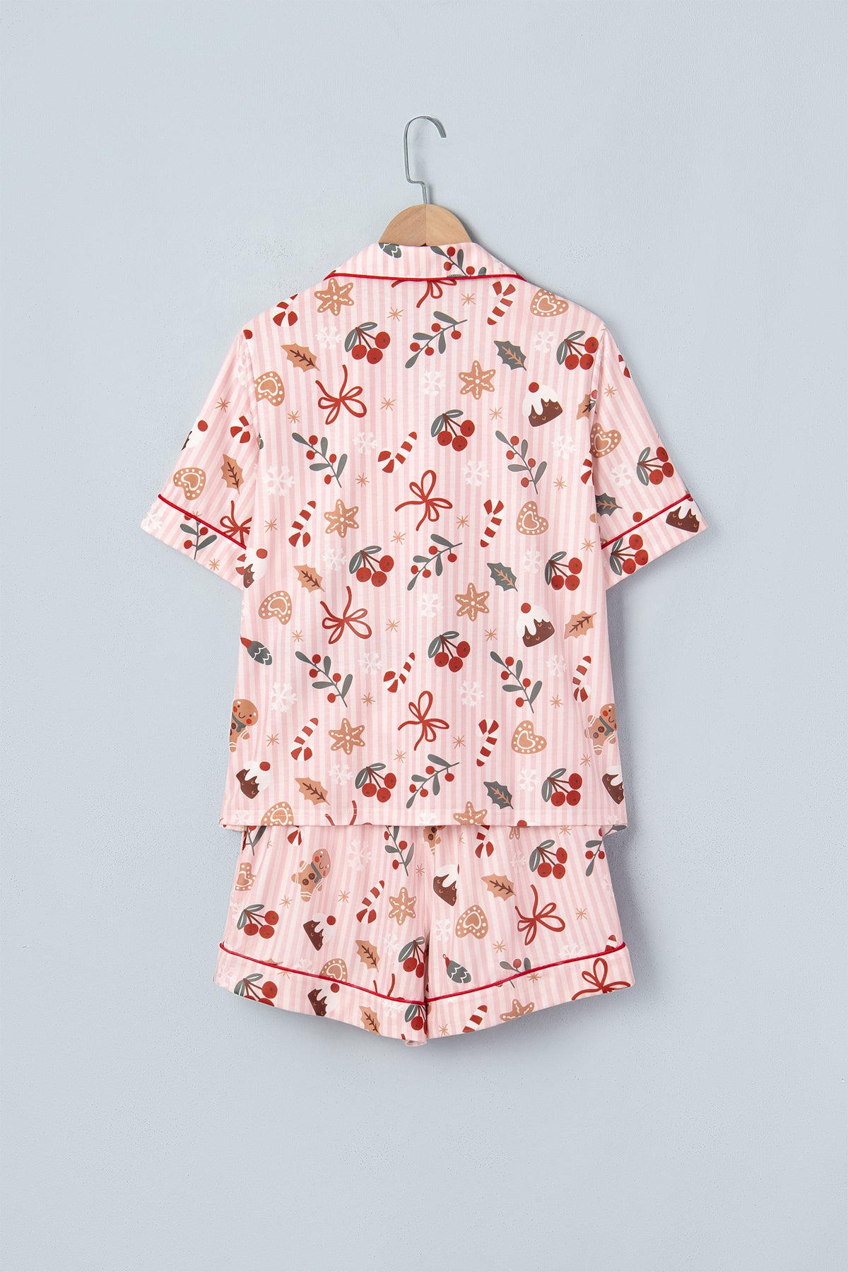 Pink Christmas Print Short-Sleeve Top & Shorts Lounge Set