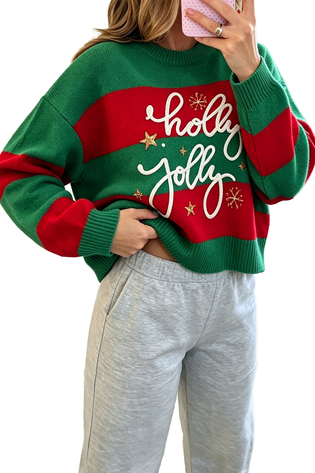 Holly Jolly Striped Sequin Christmas Sweater