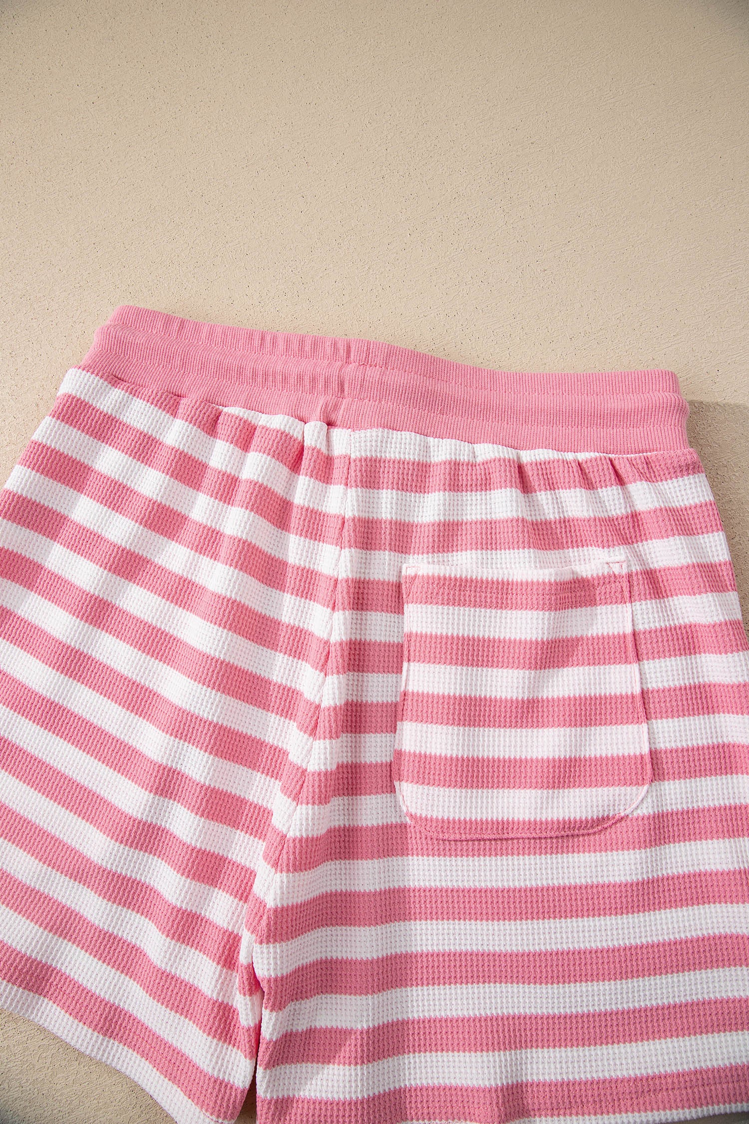 Red Stripe Puff Short Sleeve T Shirt Matching Shorts Set